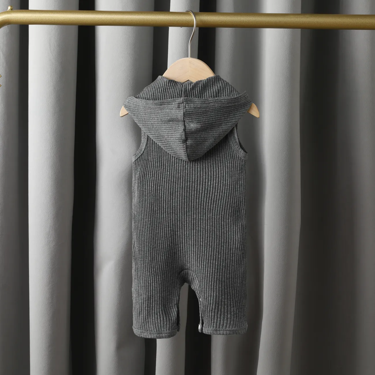 Baby Girl Casual Solid Color Hooded Jumpsuit   Grey big image 1