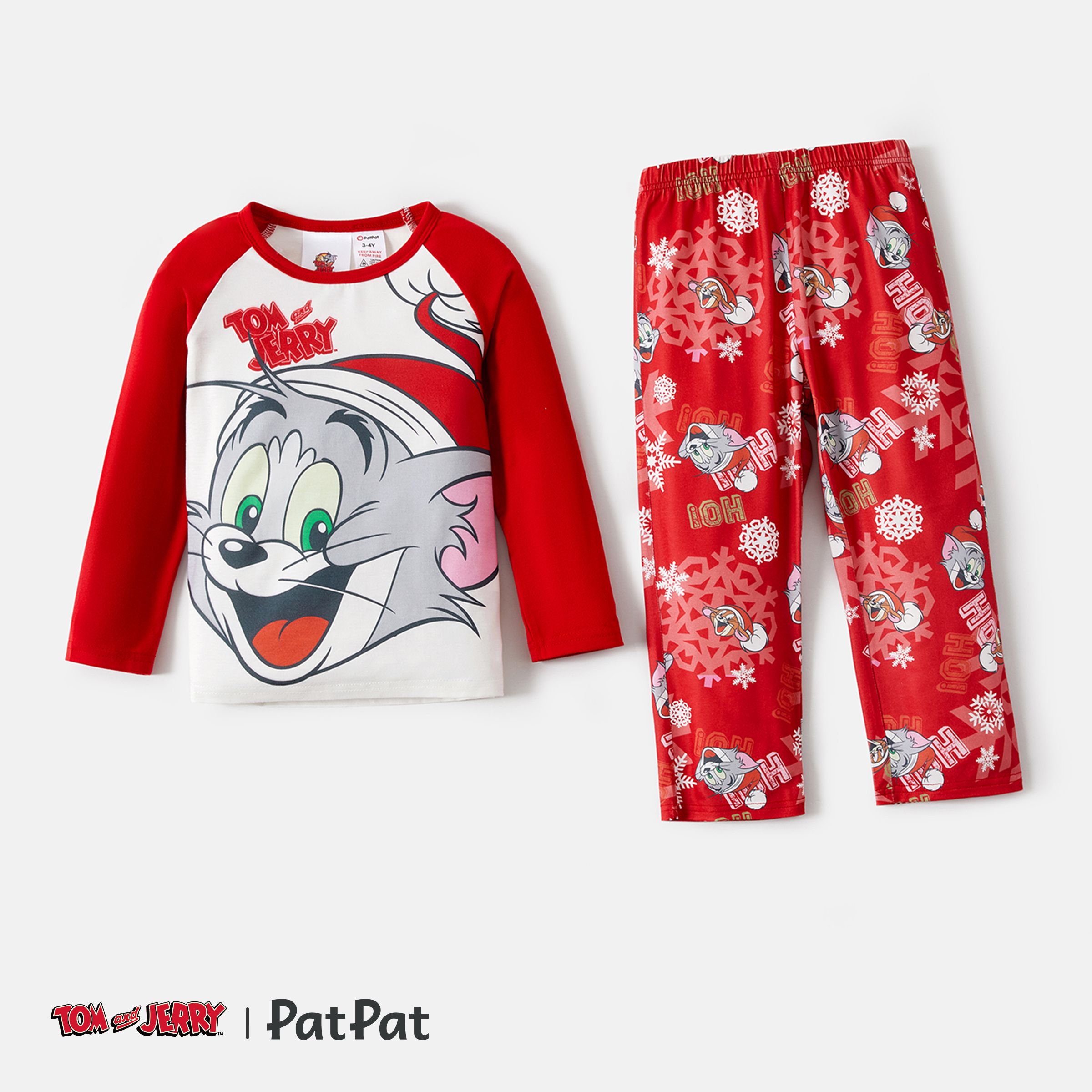 Ensembles De Pyjama à Manches Raglan Graphiques De Noël Rouges Assortis De La Famille Tom Et Jerry (résistant Aux Flammes)