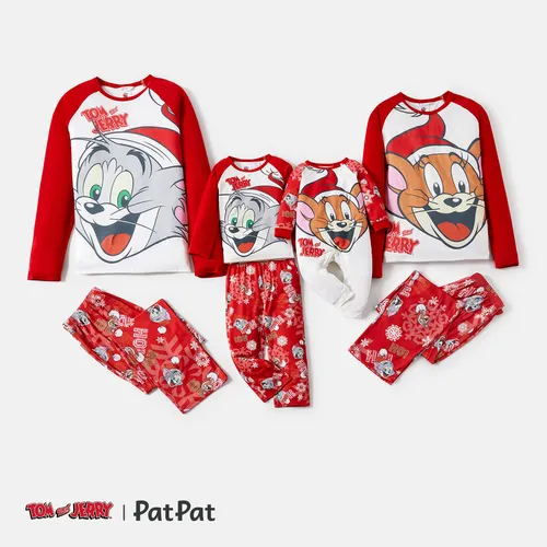 Tom and Jerry Navidad Looks familiares Manga larga Conjuntos combinados para familia Pijamas (Flame Resistant)