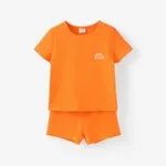 Toddler Boy/Girl 2pcs Rainbow Print Tee and Shorts Set Orange