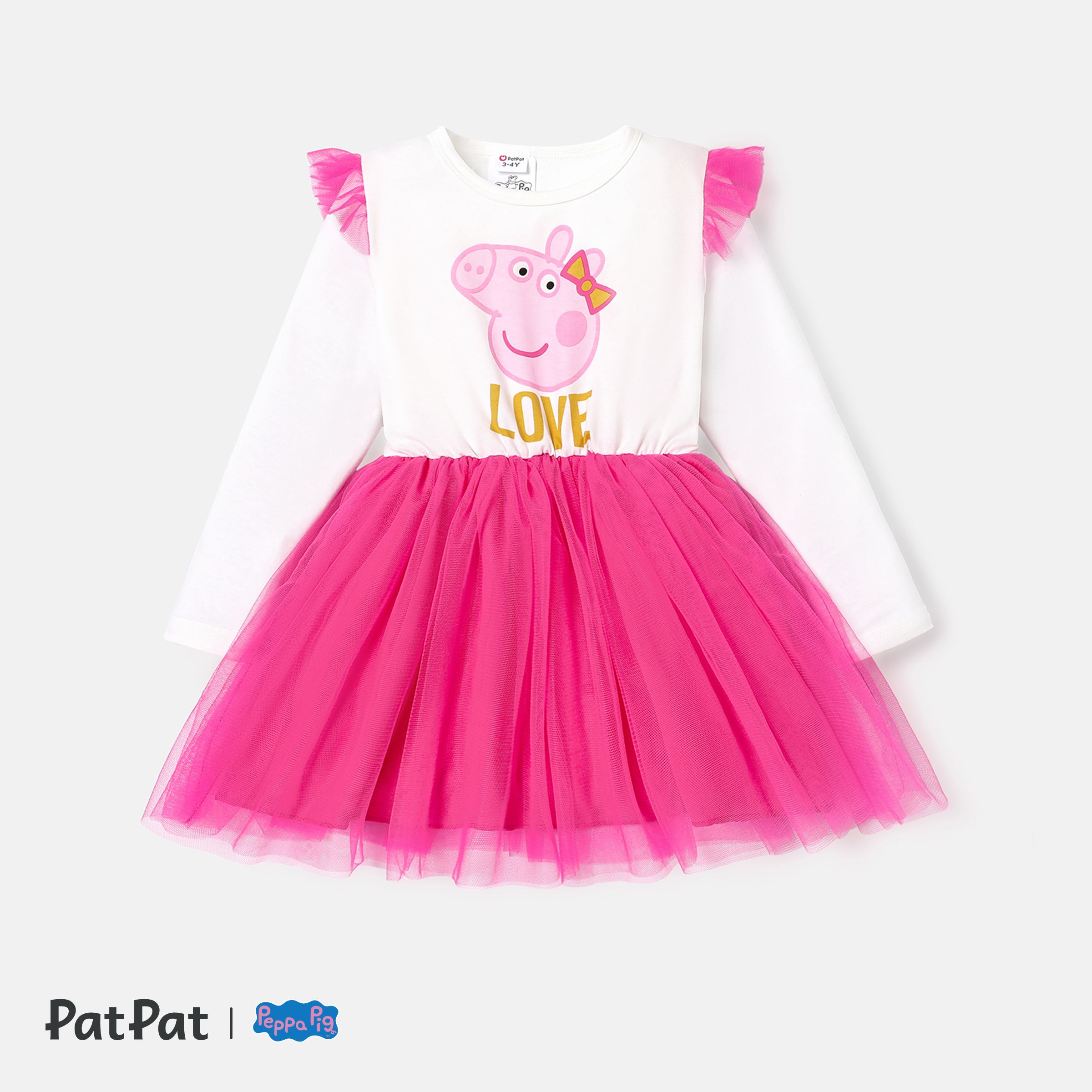 

Peppa Pig Toddler Girl Mother's Day Mesh Splice Long-sleeve Cotton Dress