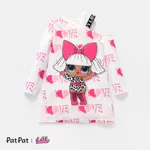 L.O.L. SURPRISE! Kid Girl Mother's Day Heart Print One Shoulder Long-sleeve Dress Pink