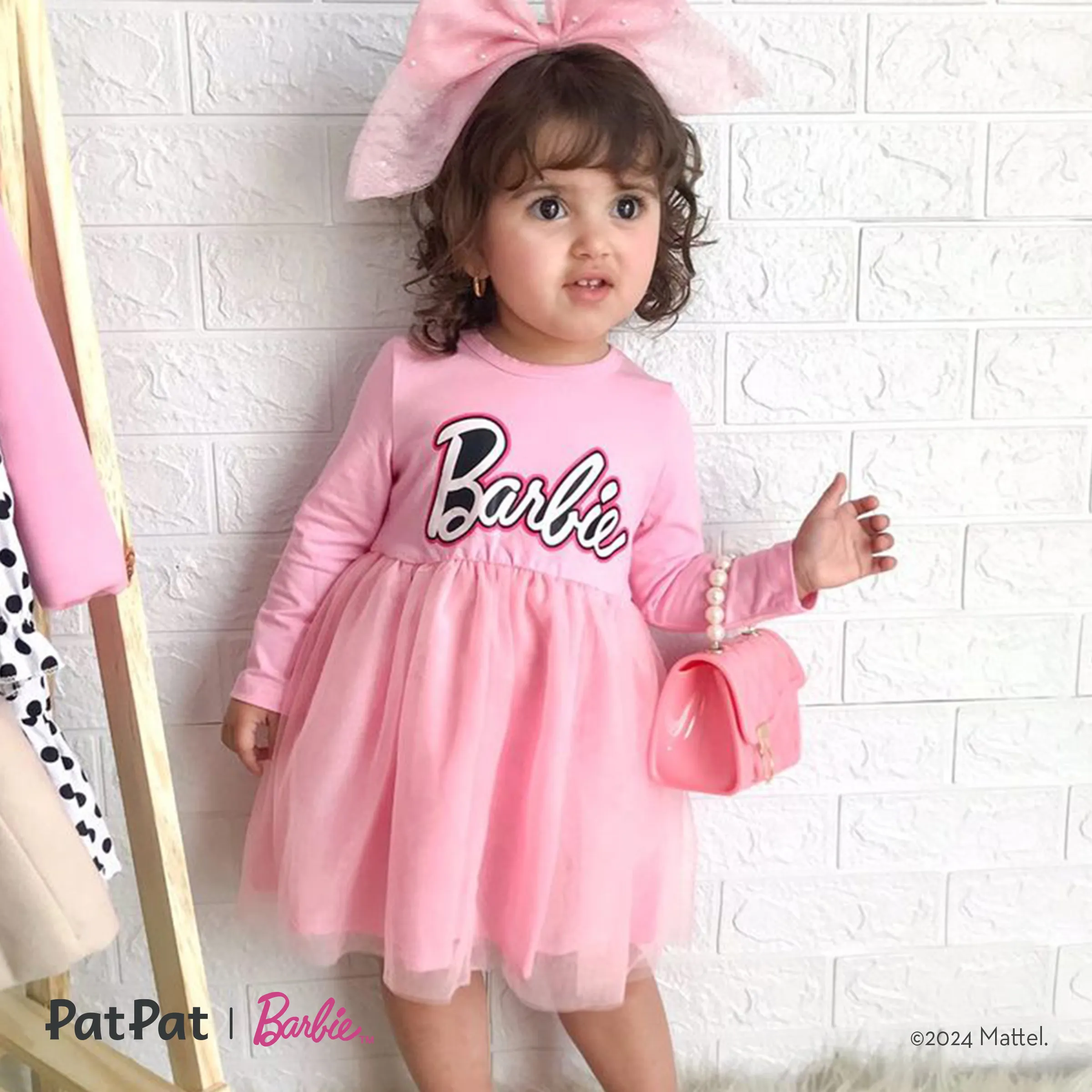 Barbie Enfant En Bas âge Fille Lettre Impression Maille épissure Coton à Manches Longues Robe