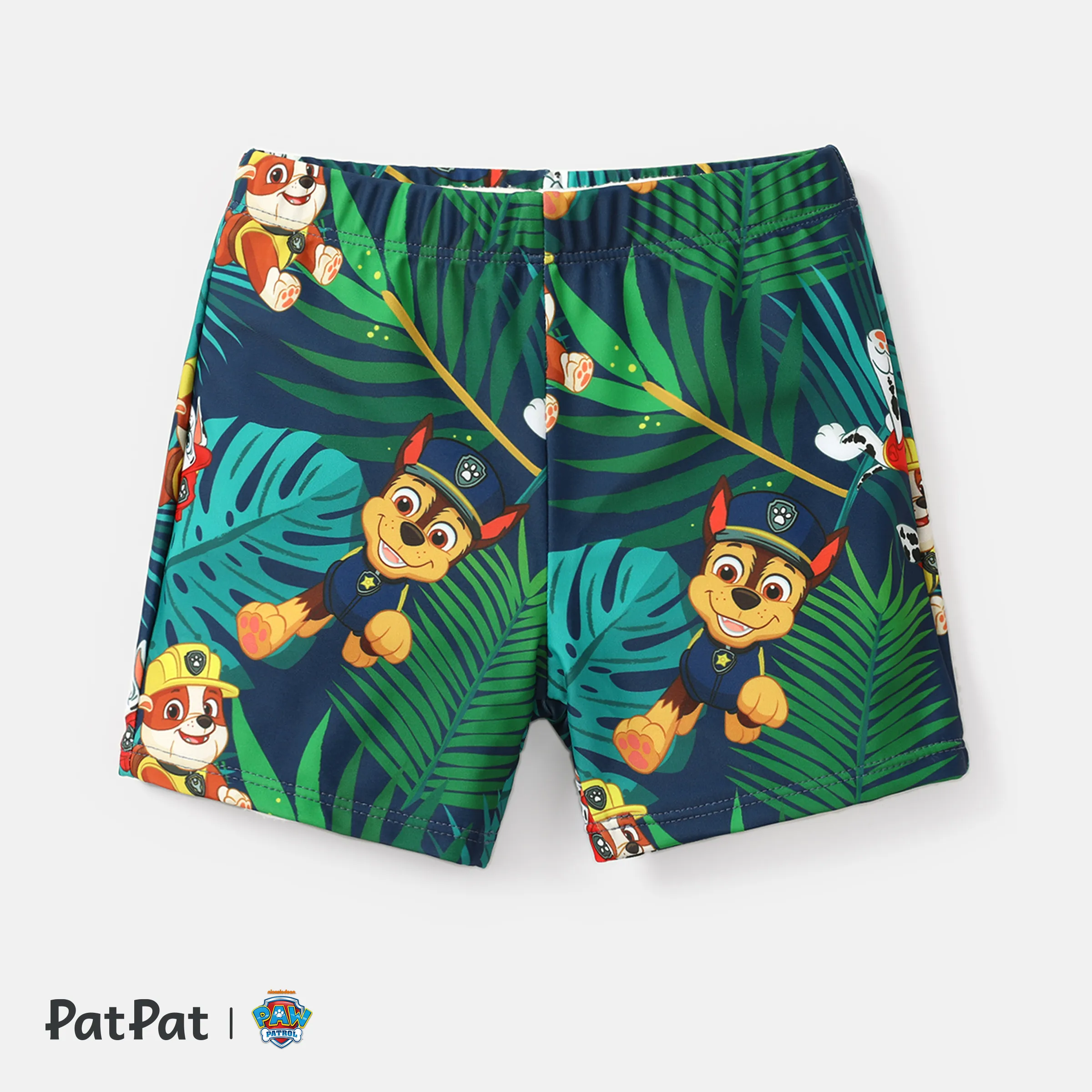 PAW Patrol Sibling Matching Letter Graphic Ruffle Trim One-Piece Swimsuit And Allover Plant Print Swim Trunks