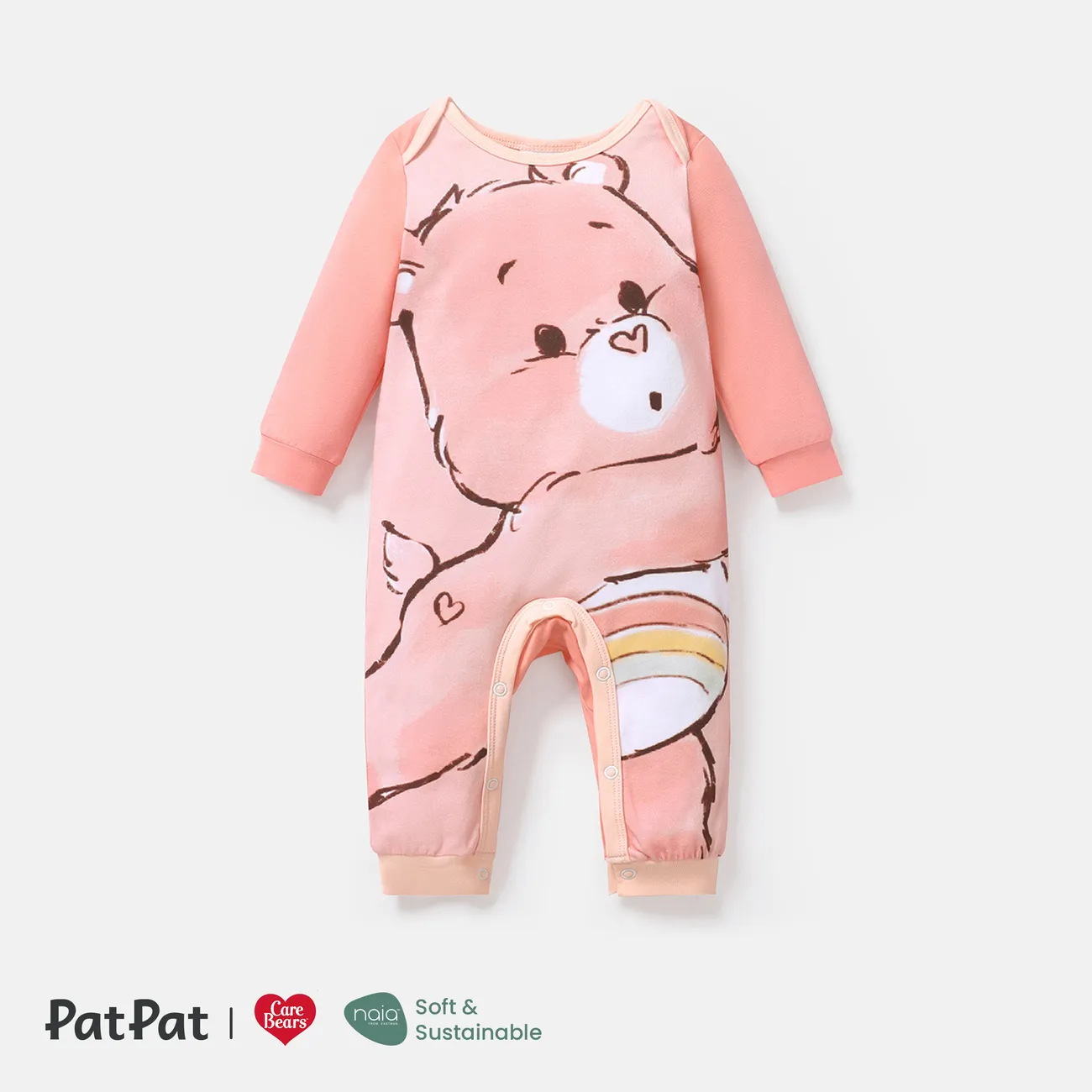 愛心小熊 嬰兒 中性 熊 童趣 長袖 長腿連身衣 粉色 big image 1