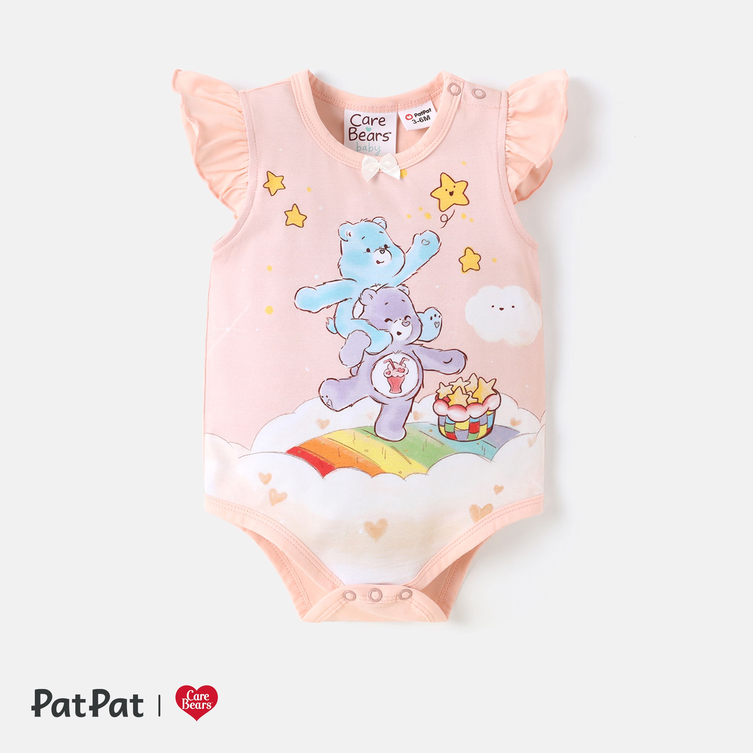 Care Bears Baby Boy/Girl Cotton Flutter-sleeve Bear Print Romper