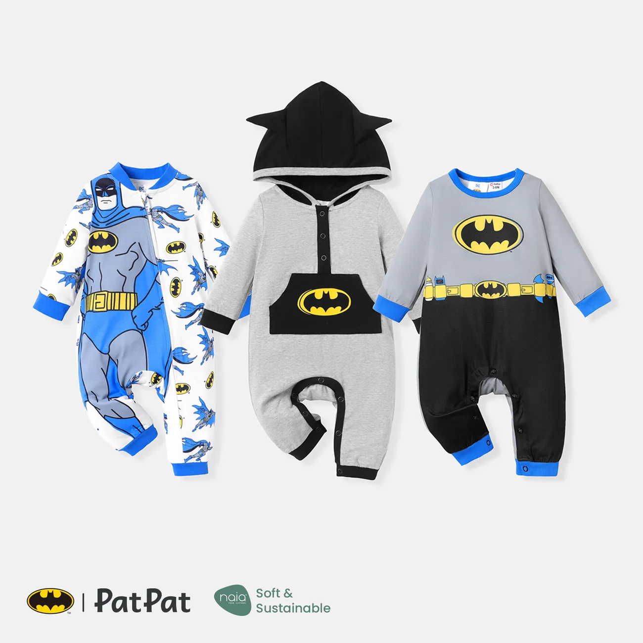 Batman Baby Boy Long-sleeve Graphic Naia™ Jumpsuit White big image 1