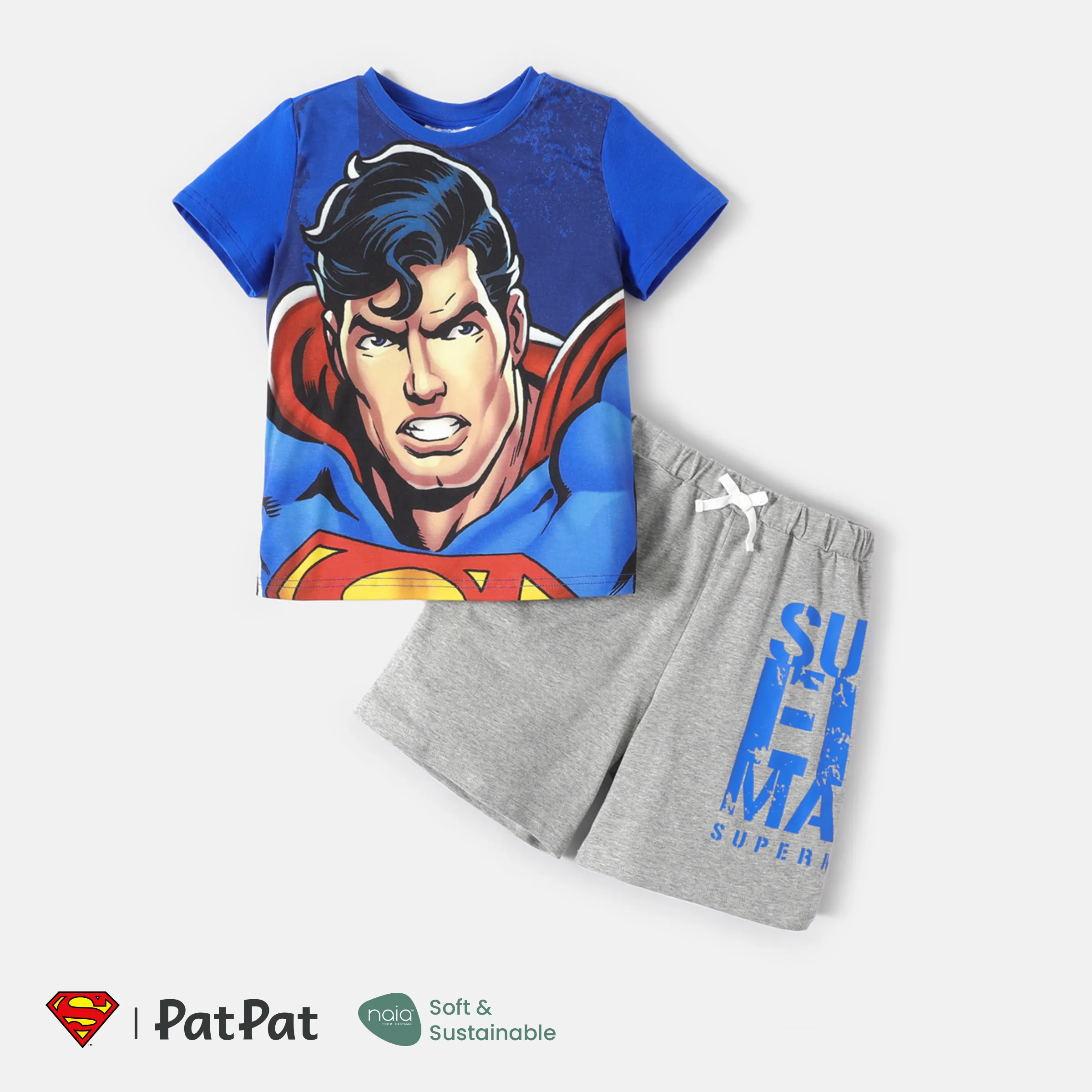 Superman Enfant En Bas âge/enfant Garçon 2 Pièces Lettre Et Personnage Imprimé Naia Tee-shirt à Manches Courtes Et Ensemble Short
