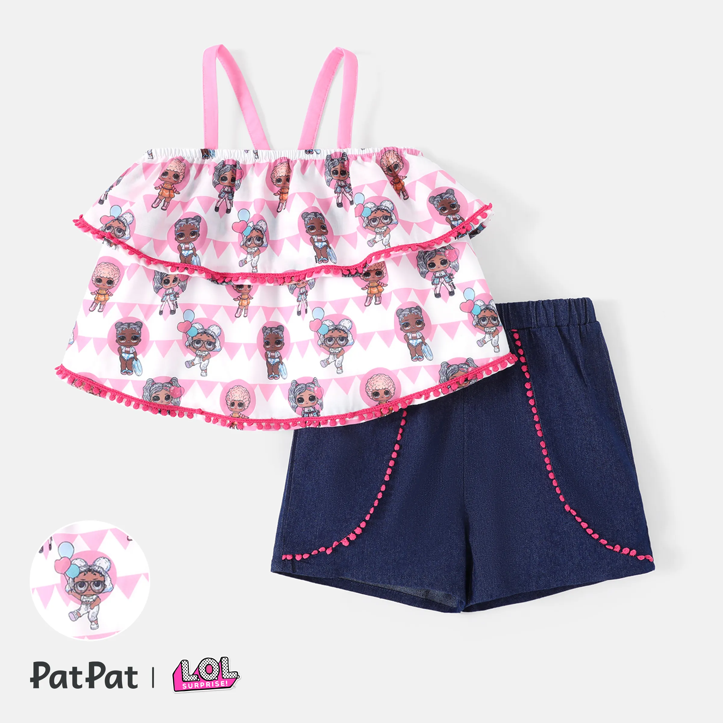 L.O.L. SURPRISE! Kid Girl 2pcs Character Print Pom Pom Decor Cami Top And Shorts Set