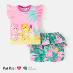 Care Bears Baby Girl 2pcs Flutter-sleeve Graphic Naia™ Tee and Cotton Layered Ruffled Shorts Set Pink