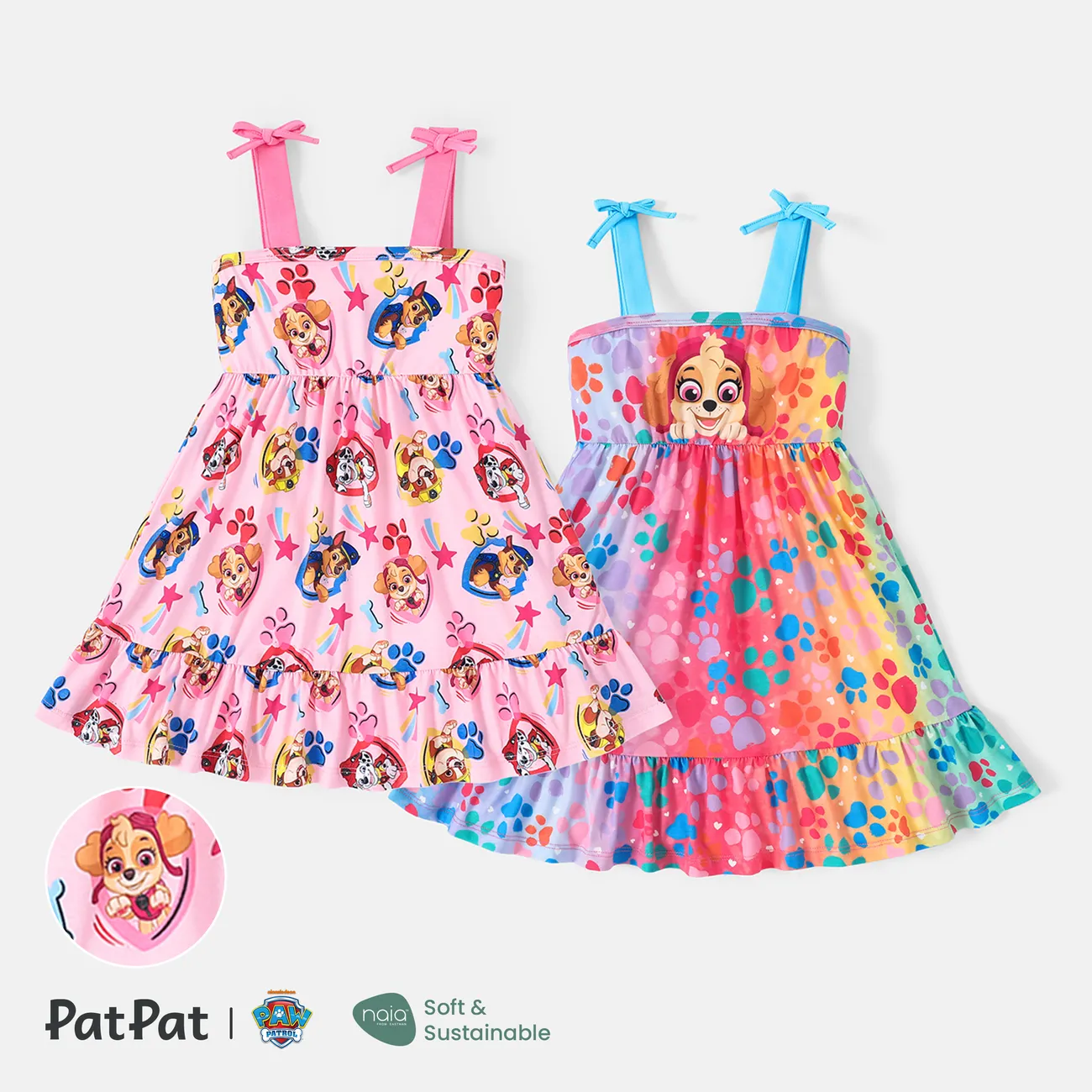 PAW Patrol Toddler Girl Naia™ Character and Footprint Print Ruffle Hem Slip Dress Pink big image 1