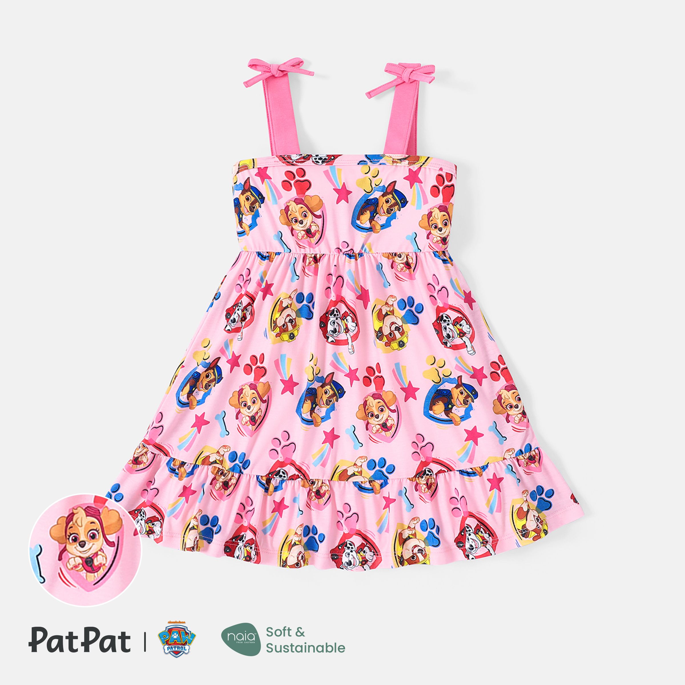 

PAW Patrol Toddler Girl Naia™ Character and Footprint Print Ruffle Hem Slip Dress