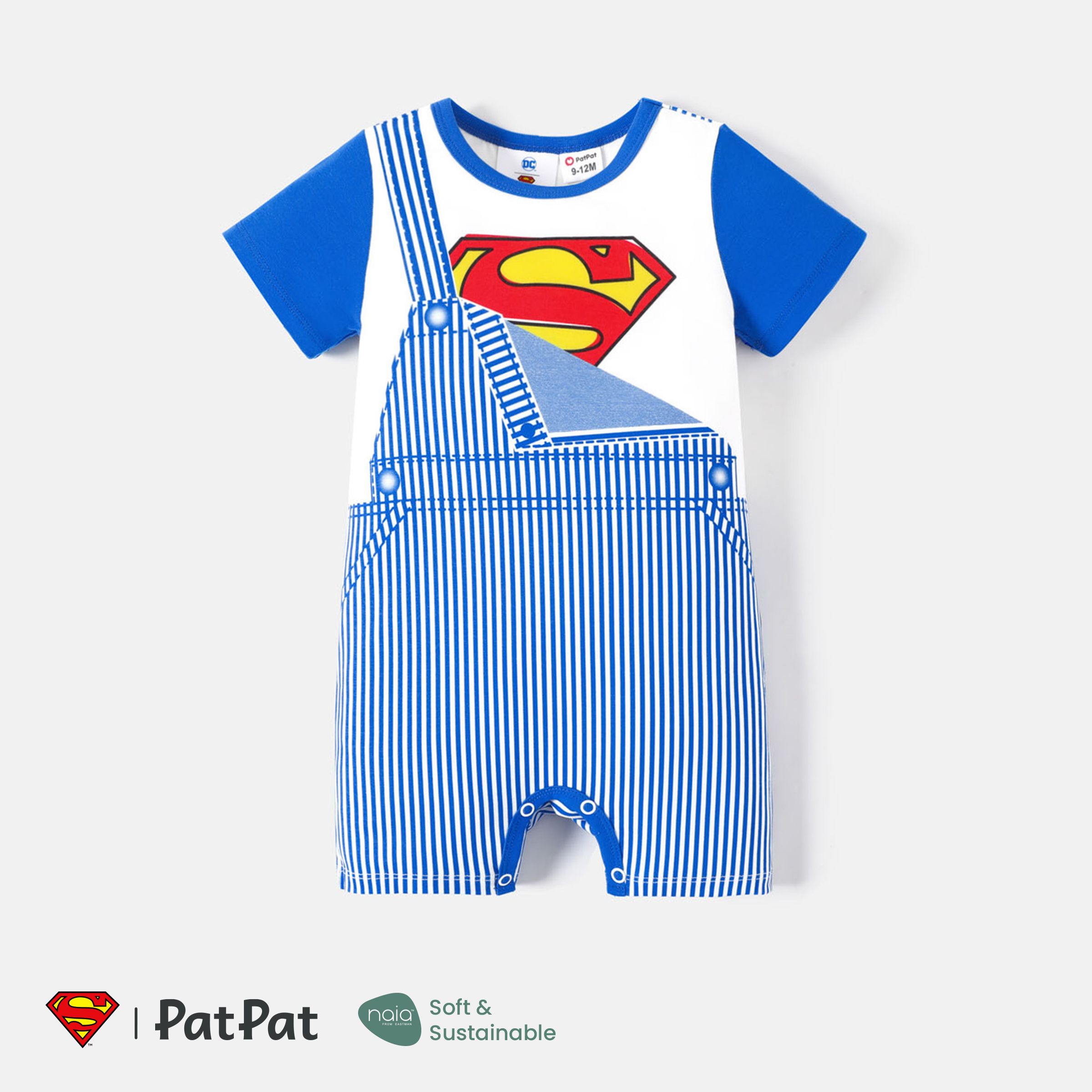 Justice League Baby Girl/Boy Naia™ Stripe Overall Pattern Short-sleeve Jumpsuit