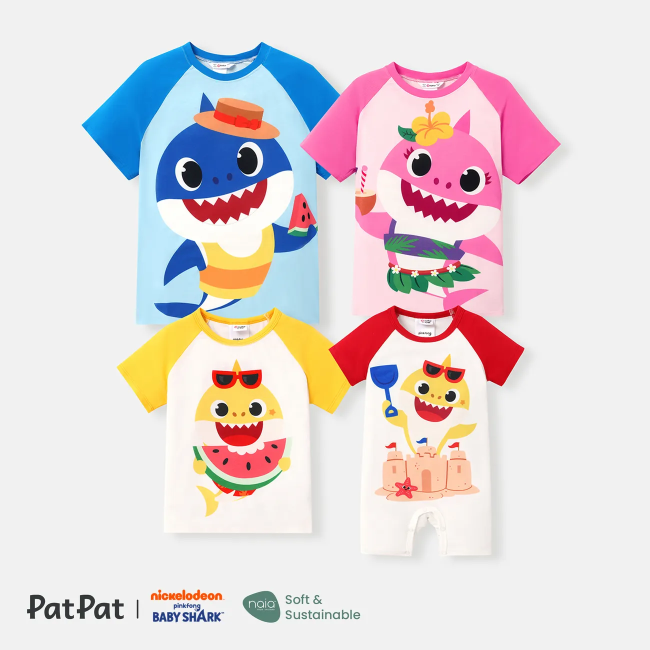 Baby Shark Family Matching Character Print Short-sleeve Tops ColorBlock big image 1