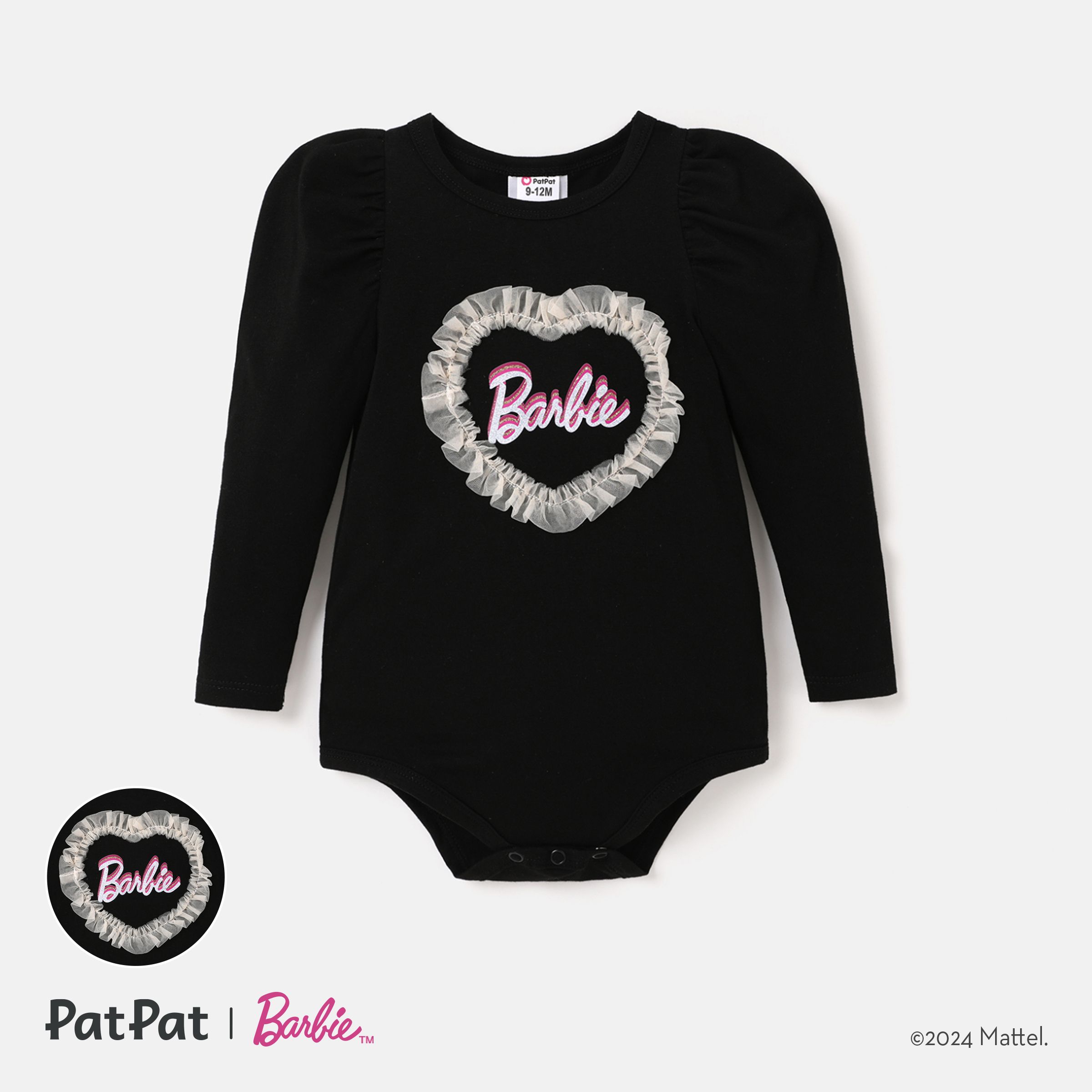 Barbie Mesh Heart Decor Houndstooth Panel Sibling Matching Gigot Sleeve Robes Avec Sac De Ceinture