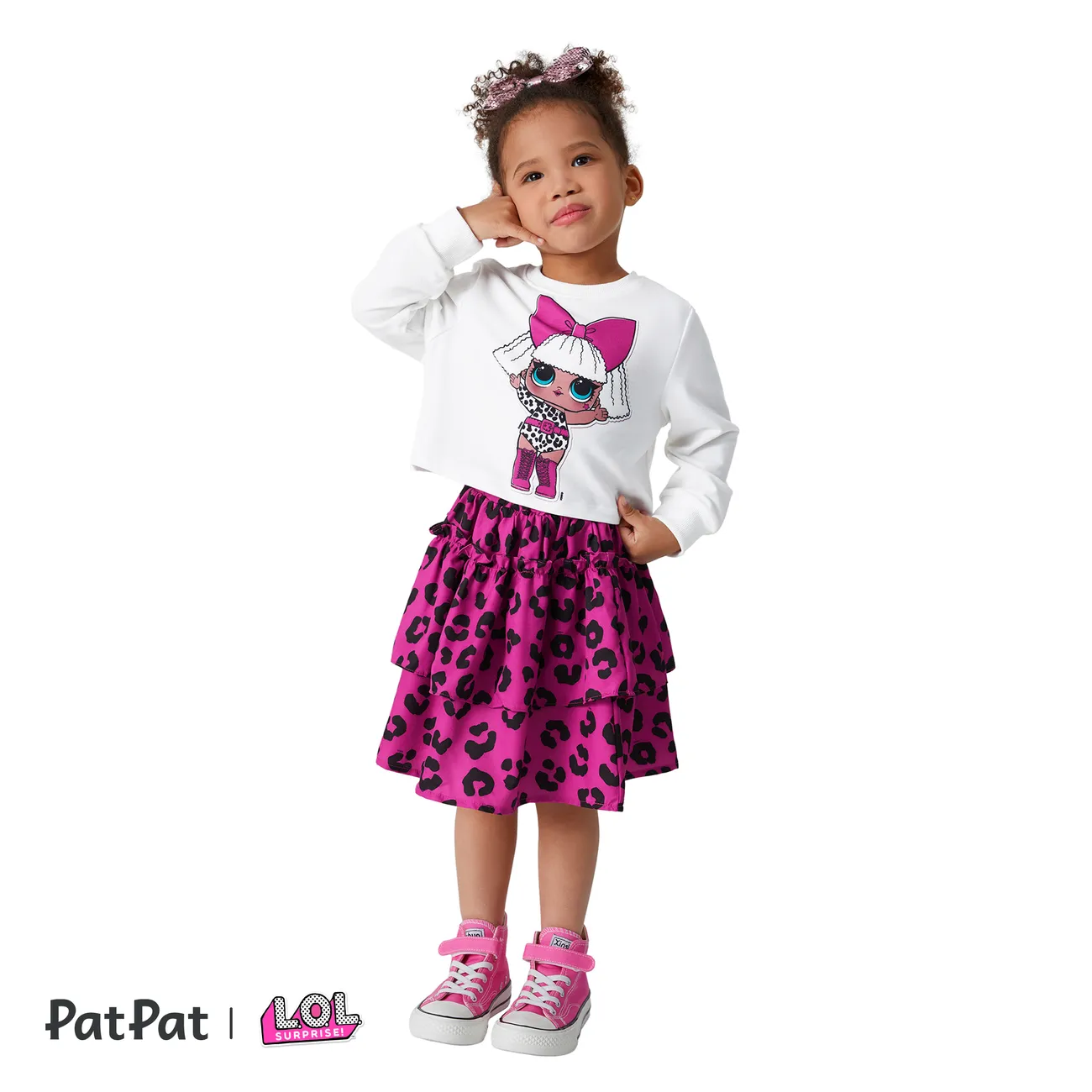 L.O.L. SURPRISE! Toddler/Kid Girl 2pcs Character Print Long-sleeve Top and Tutu Skirt Set White big image 1