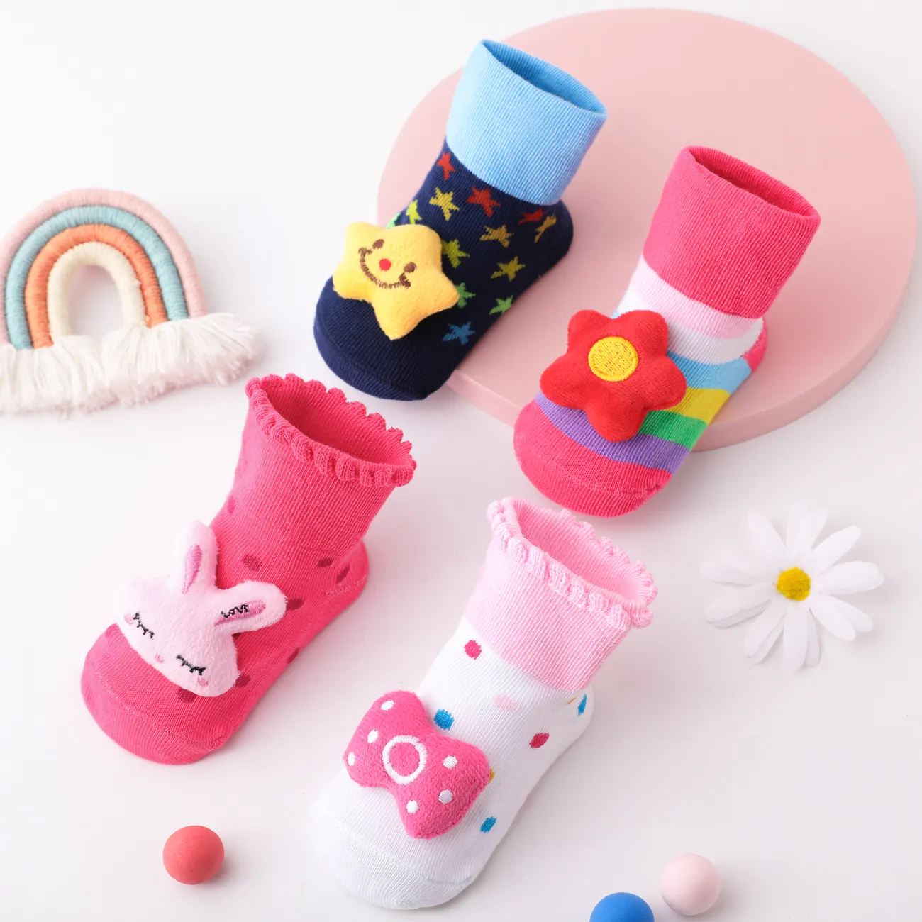 Cartoon 3D Plush Anti-Slip Baby Socks White big image 1