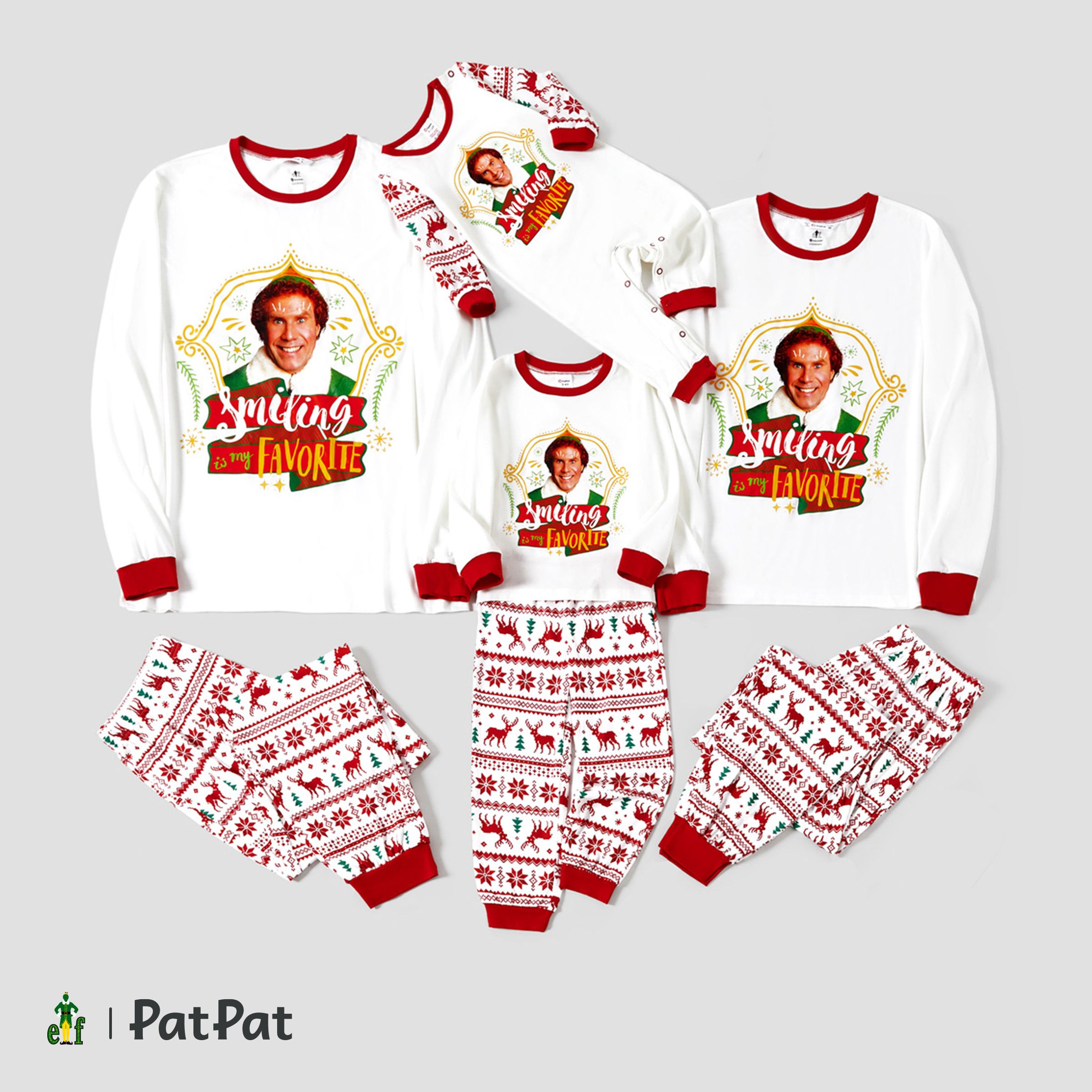 ELF Family Matching Christmas Character And Snowflake Print Pajamas Sets (Flame Resistant)