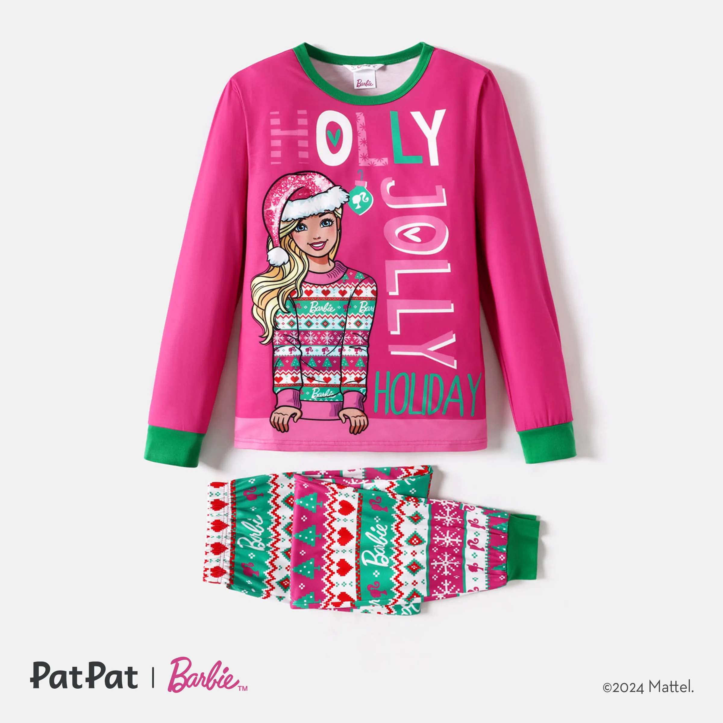 Barbie Christmas Mommy And Me Hot Pink Long-sleeve Graphic Print Pajamas Sets (Flame Resistant)