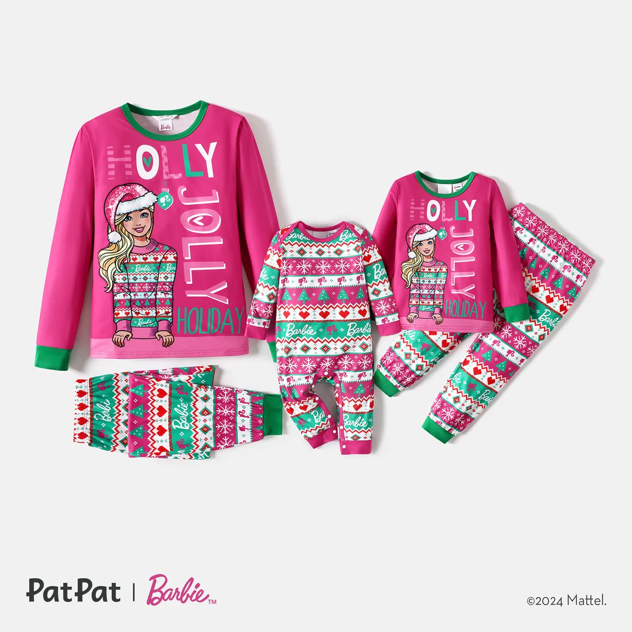 Barbie Navidad Mami y yo Conjuntos combinados para familia Pijamas (Flame Resistant) Rosa caliente big image 1