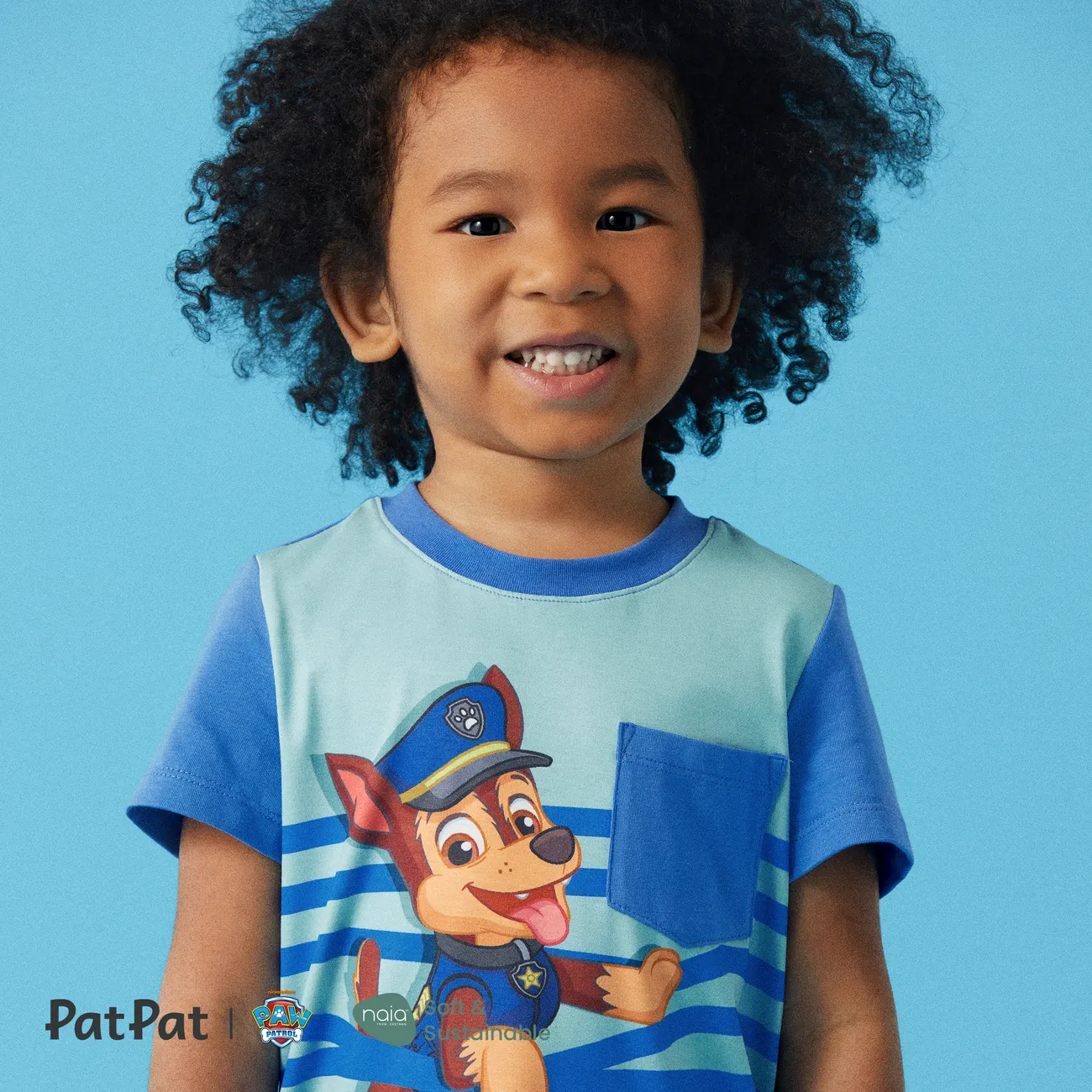 PAW Patrol 2pcs Toddler Boy Naia Stripe Short-sleeve Tee and Cotton Shorts Set BlueGreen big image 1
