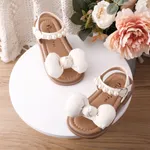 Toddler/Kids Girl Sweet Hyper-Tactile Bow Buckle Velcro Leather Sandals White