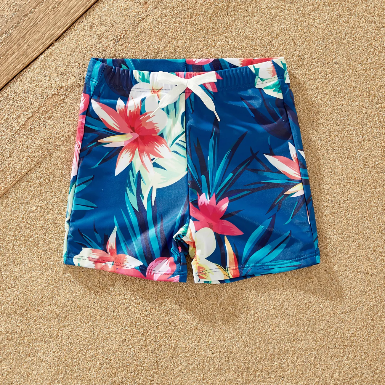 Family Matching Floral Drawstring Swim Trunks or Flutter Sleeves Knot Side One-piece Swimsuit Lakeblue big image 1