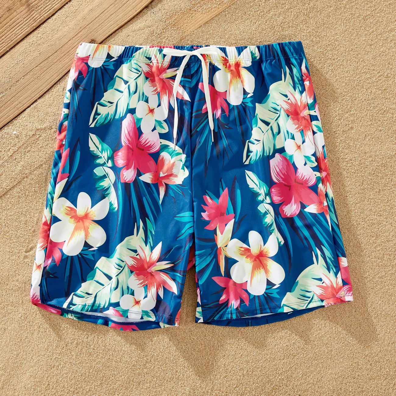 Family Matching Floral Drawstring Swim Trunks or Flutter Sleeves Knot Side One-piece Swimsuit Lakeblue big image 1
