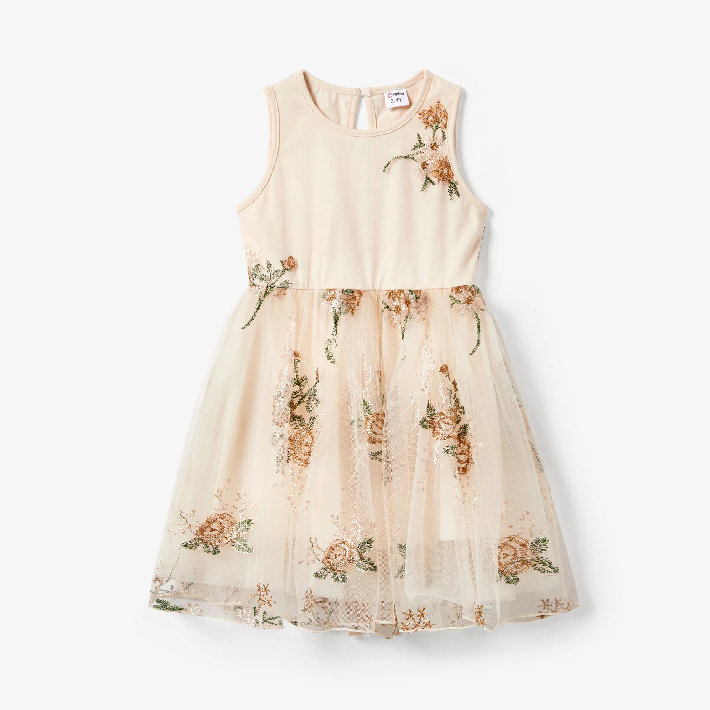 Mommy and Me Splicing Floral Embroidered Mesh Sleeveless Dress