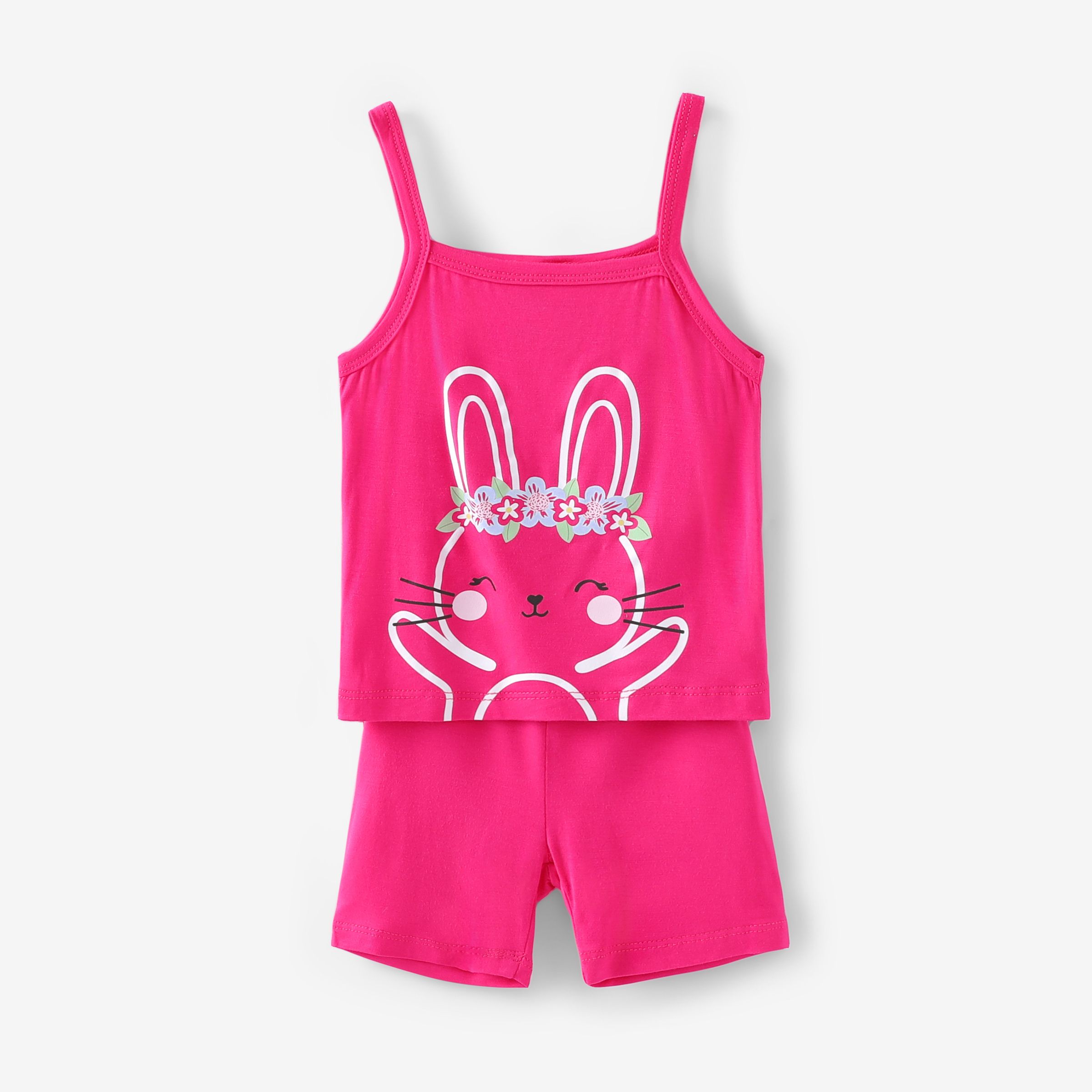 Baby/Toddler Girl 2pcs Bamboo Fiber Rabbit Print Camisole And Shorts Pajama Set