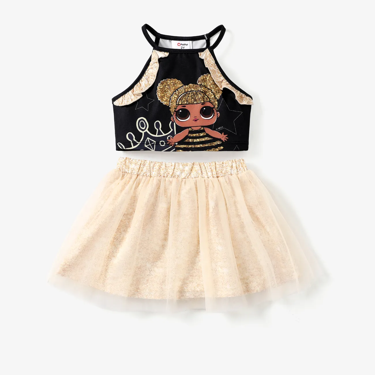 LOL Surprise 2pcs Toddler Girls Character Print Top with Mesh Skirt Set

 Gold big image 1