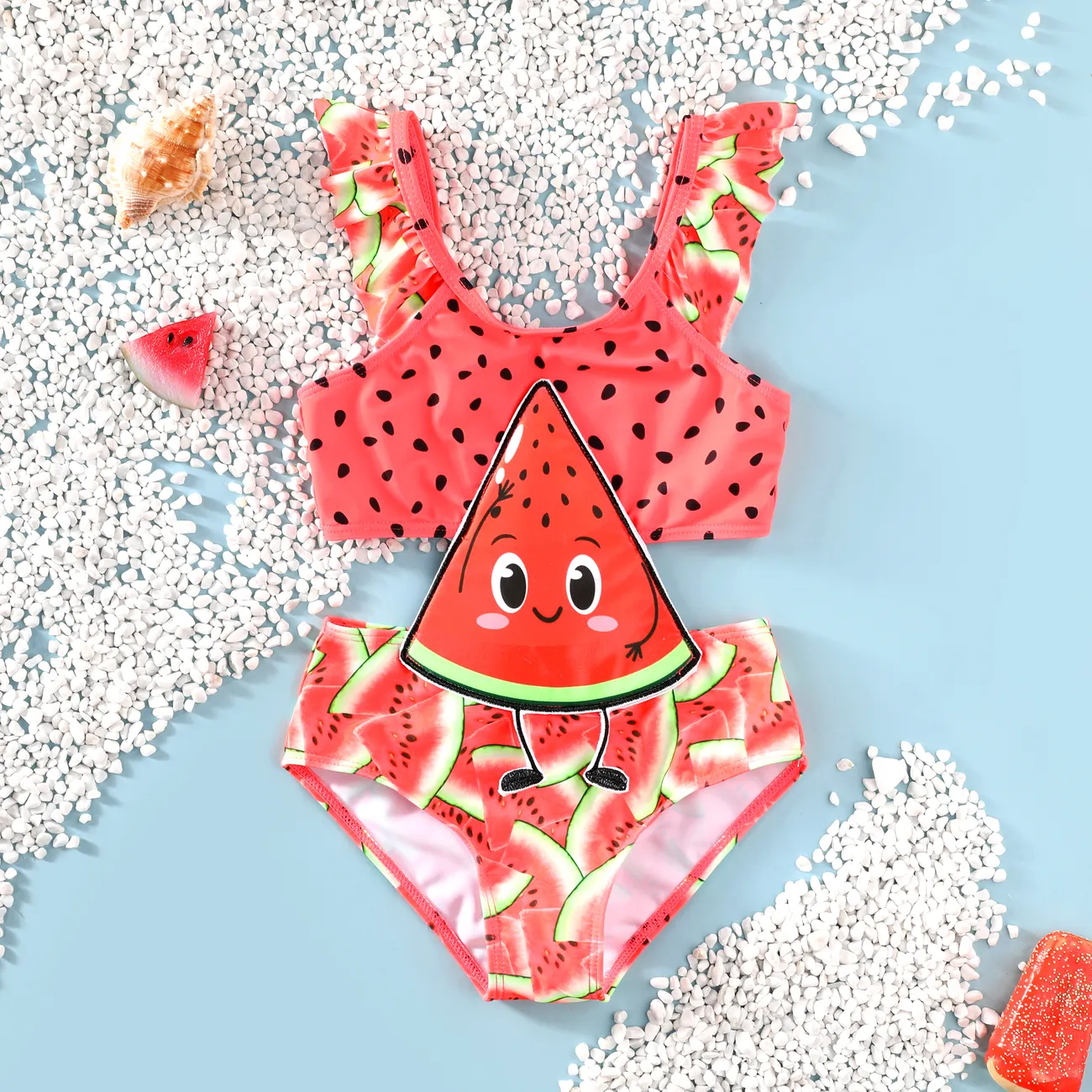 Wassermelonen Hyper-Tactile Kinder Badeanzug - 1 Teil, Polyester-Spandex Mischung rot big image 1
