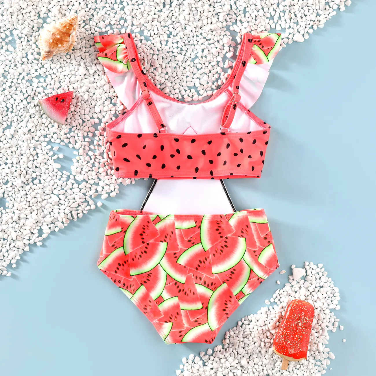 西瓜超觸感兒童泳衣 - 1 件式，聚酯 - 彈性纖維混紡，合身版型。 紅色 big image 1