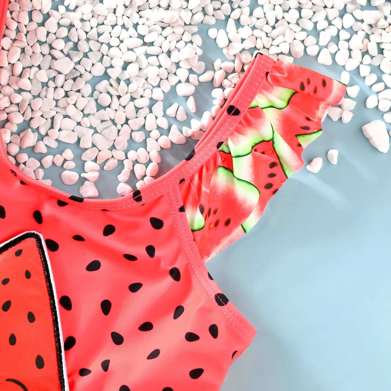 بدلة سباحة للأطفال بتصميم فريد لون البطيخ - 1 قطعة مصنوعة من مزيج البوليستر والسباندكس، ملائمة للجسم أحمر big image 1