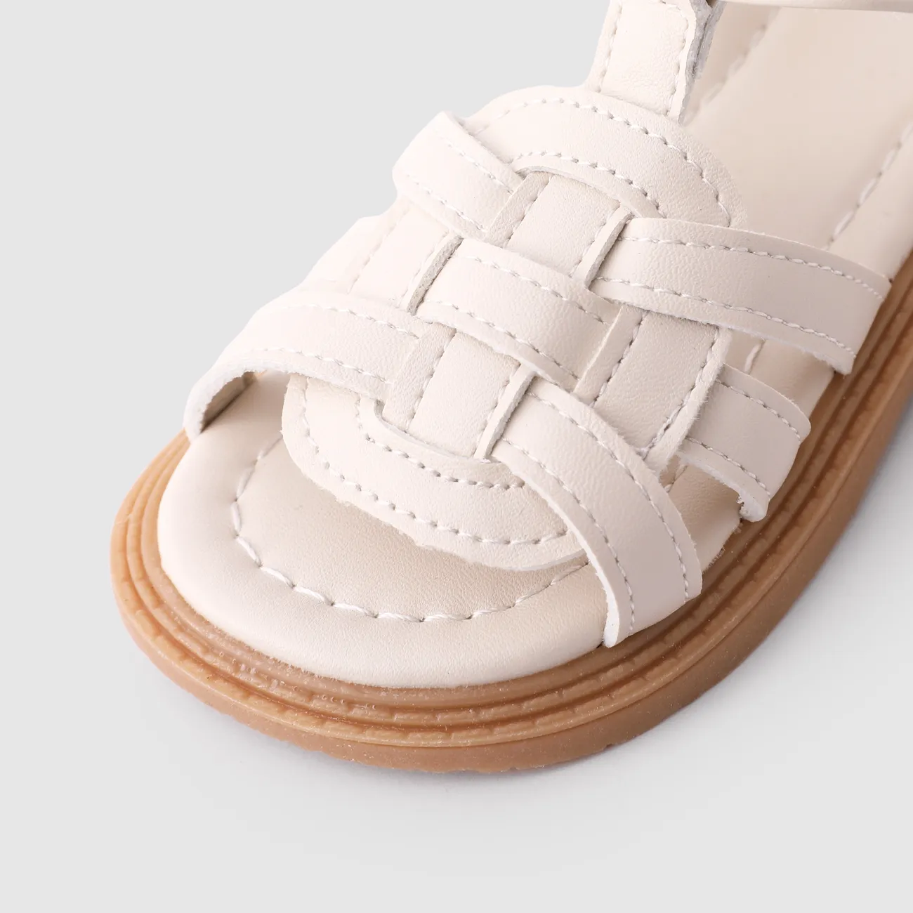 Toddler/Kids Girl Staple Fiber Solid Color Basic Velcro Leather Sandals  OffWhite big image 1