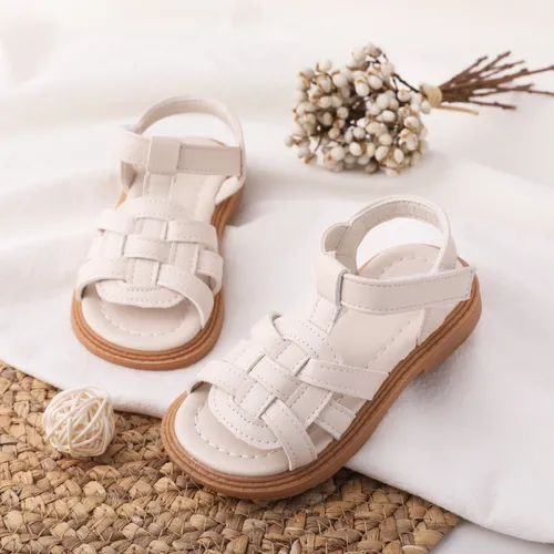 Niño pequeño / niños niña fibra básica de color sólido sandalias básicas de cuero con velcro 