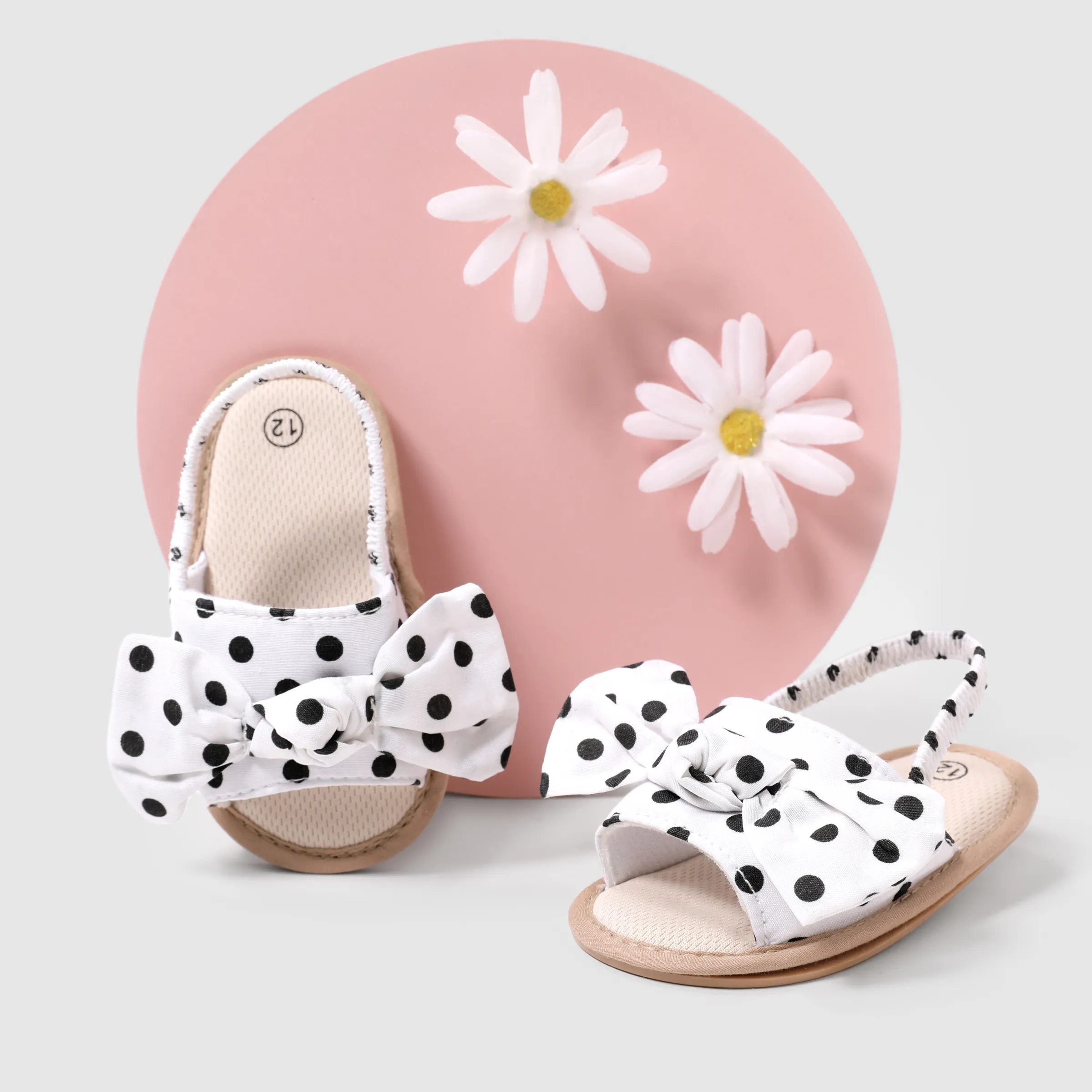 

Baby Girl Casual Polka Dot Design Hyper-Tactile 3D Bow Sandals Prewalker Shoes