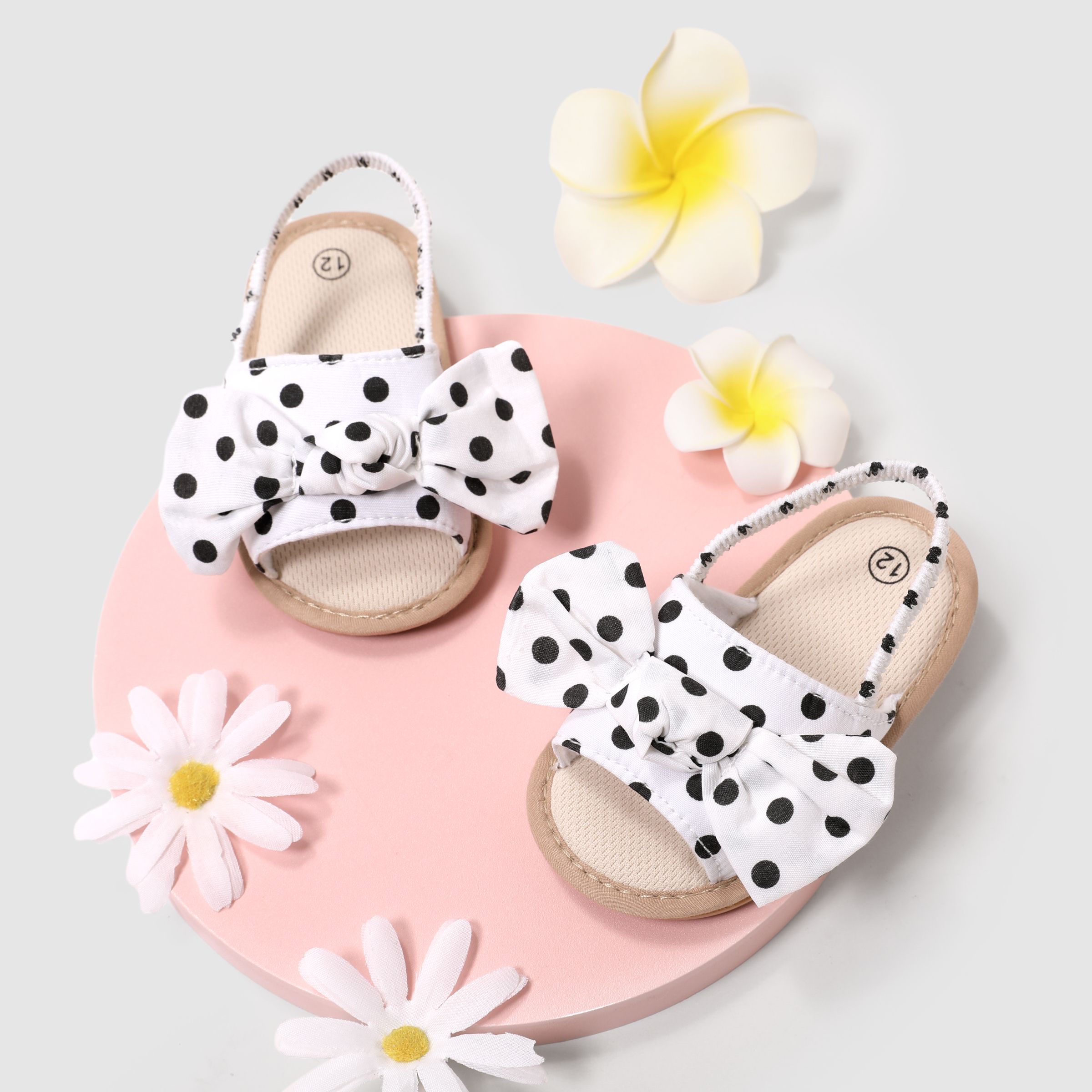 Baby Girl Casual Polka Dot Design Hyper-Tactile 3D Bow Sandals Prewalker Shoes