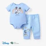 Disney Mickey and Friends 2pcs Baby Boys/Girls Naia™ Character Print Rainbow Romper with Striped Pant Set
 Light Blue