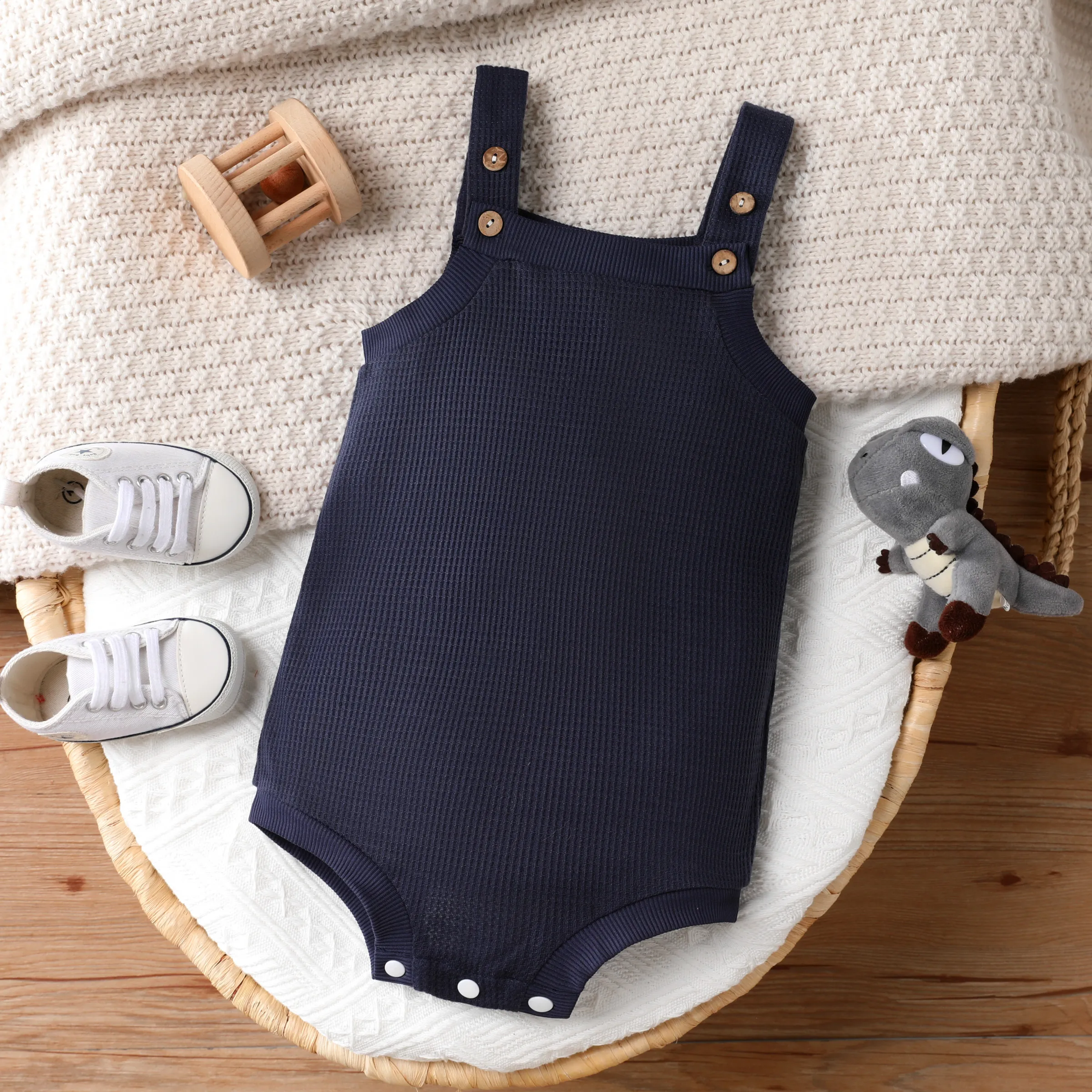 Baby Girl/Boy Casual Solid Color Wafer-grid Jumpsuit