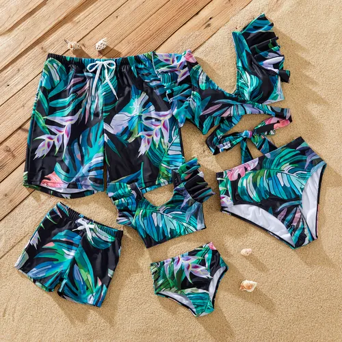 Family Matching Floral Drawstring Swim Trunks or Ruffle Sleeves Cross Front Bikini
