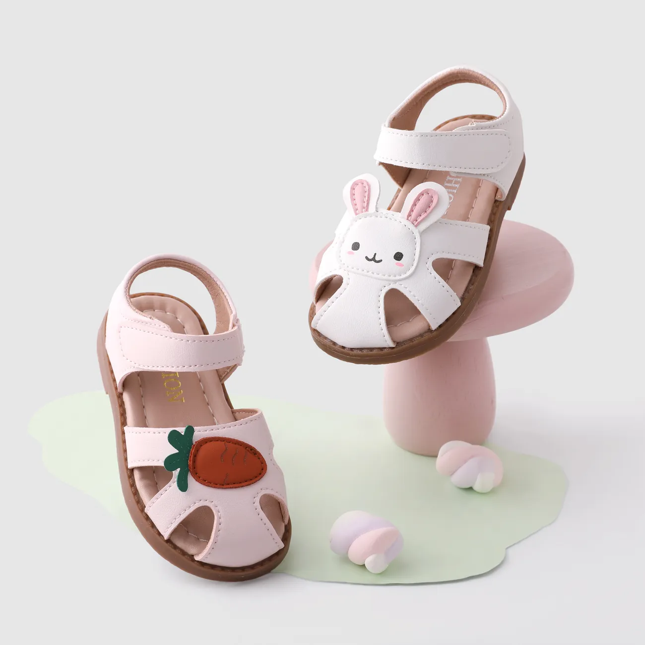 Toddler/Kids Girl Childlike Rabbit and Carrot Fabric Stitching Sandals White big image 1