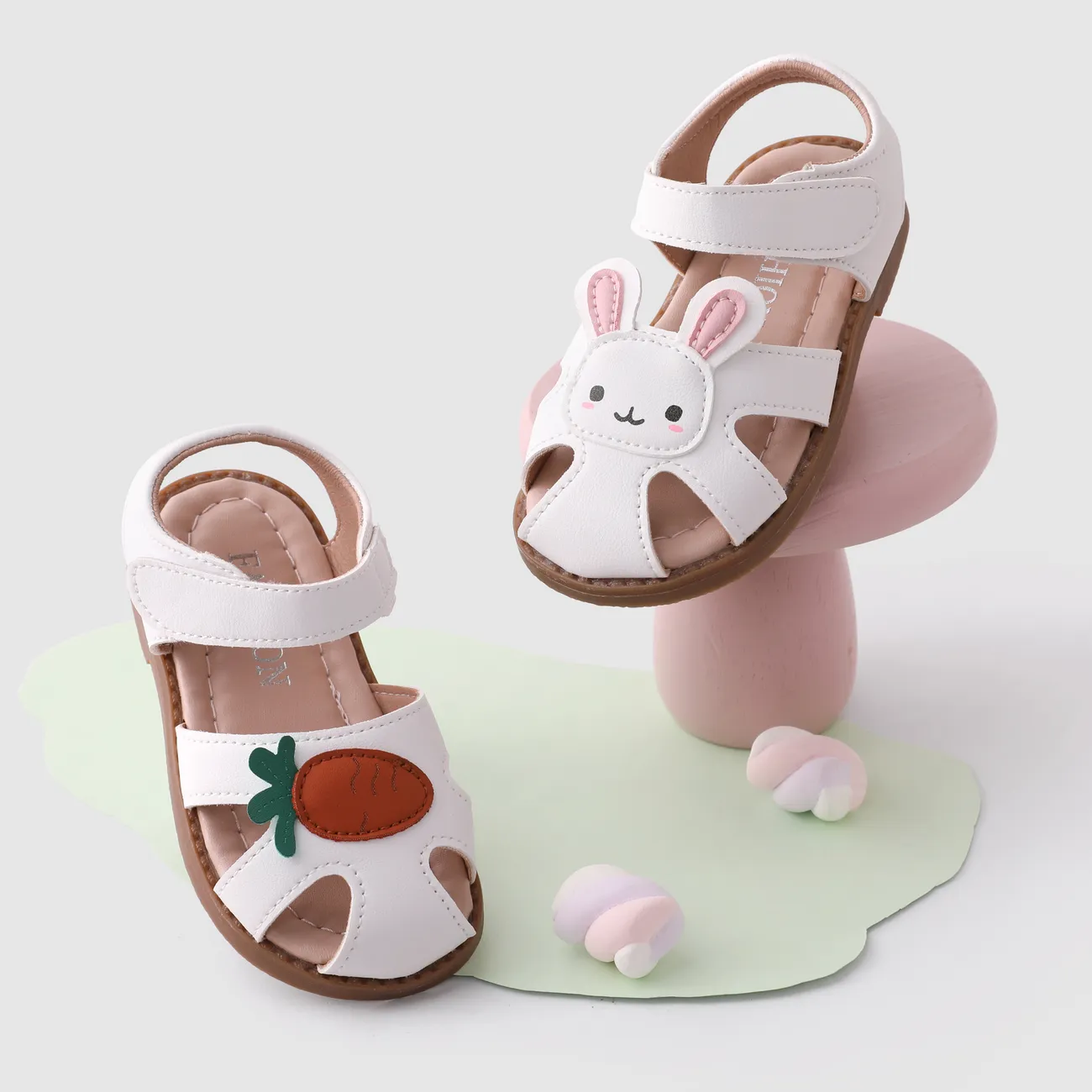 Toddler/Kids Girl Childlike Rabbit and Carrot Fabric Stitching Sandals White big image 1