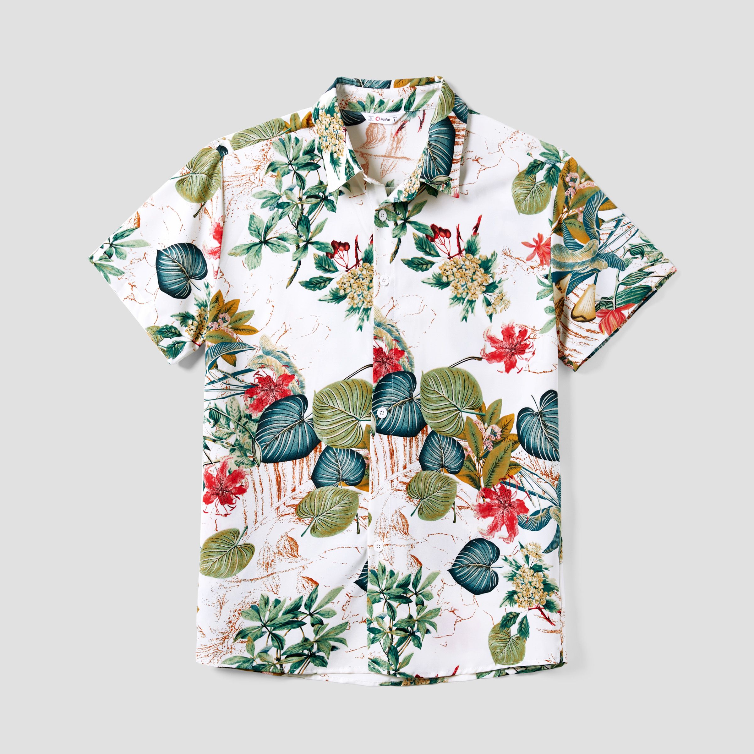 Family Matching Beach Shirt And Floral Button-Front Strap Dress Sets