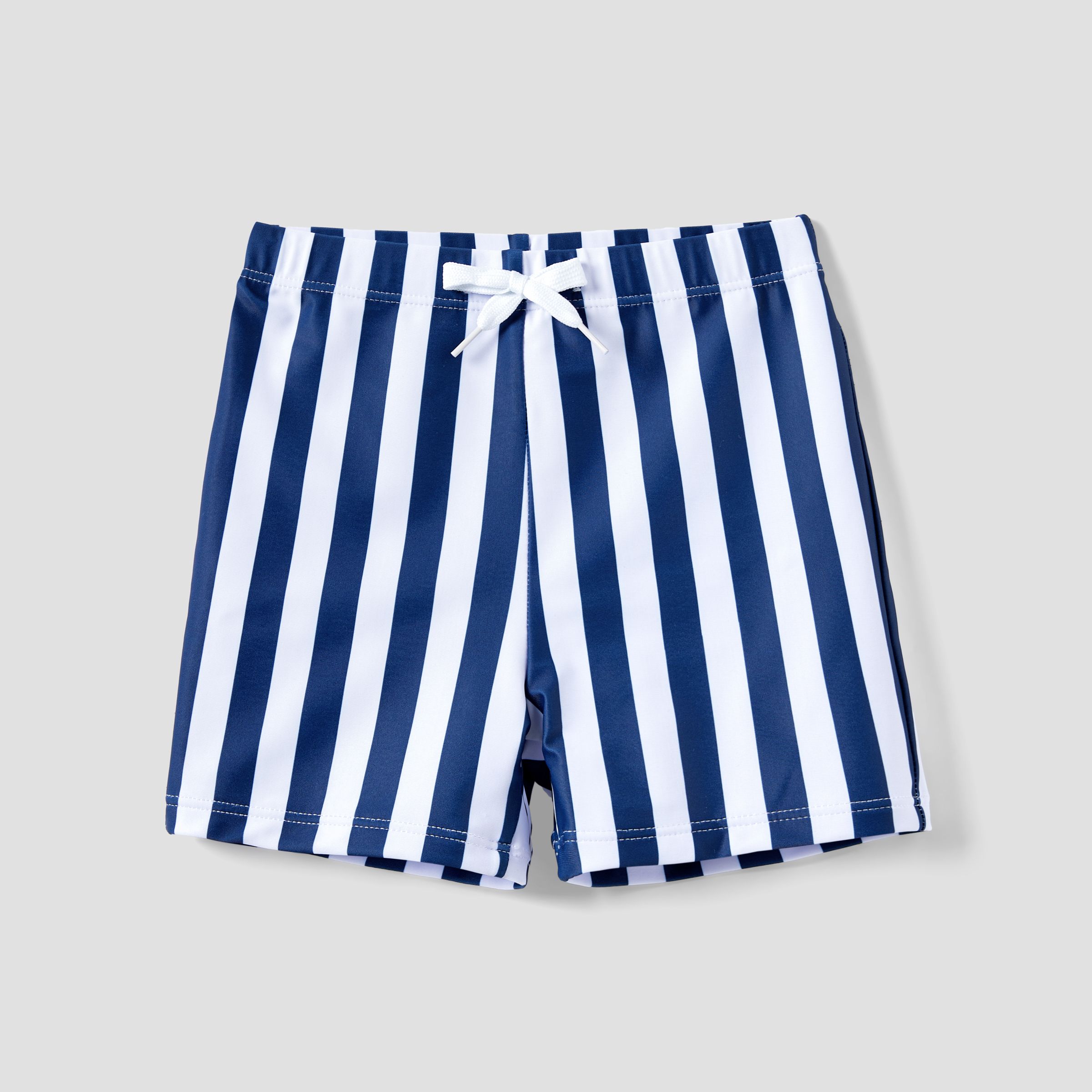 Family Matching Vertical Stripe Drawstring Swim Trunks or Bow Detail One-Piece Swimsuit