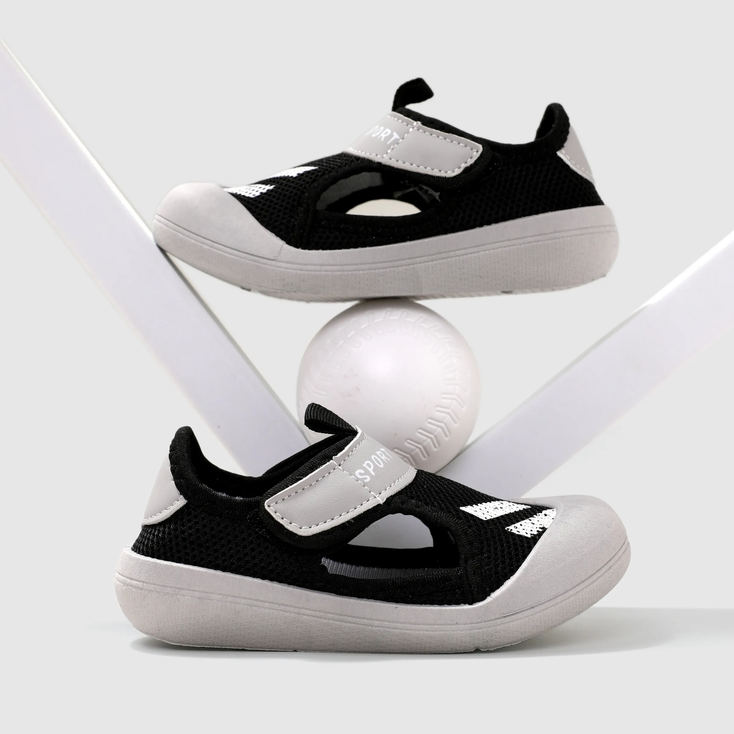 Toddler/Kids Girl/Boy Casual Sporty Solid Fiber Mesh Velcro Shoes Black