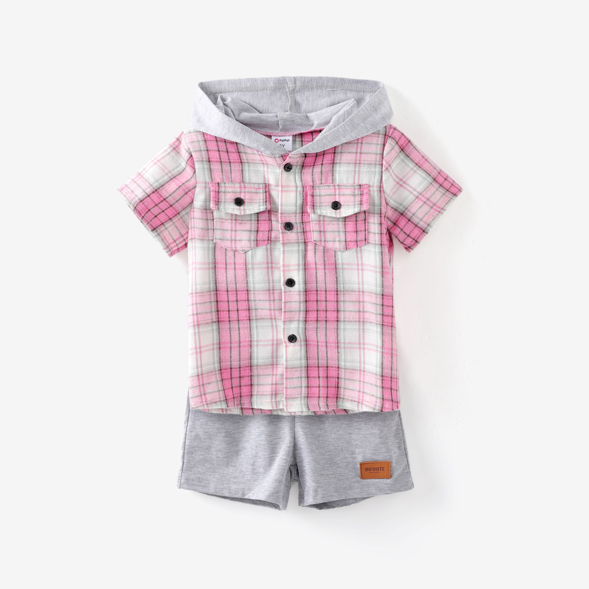 

Baby/Toddler Boy 2pcs Plaid Print Hooded Shirt and Shorts Set/ Canvas Shoes
