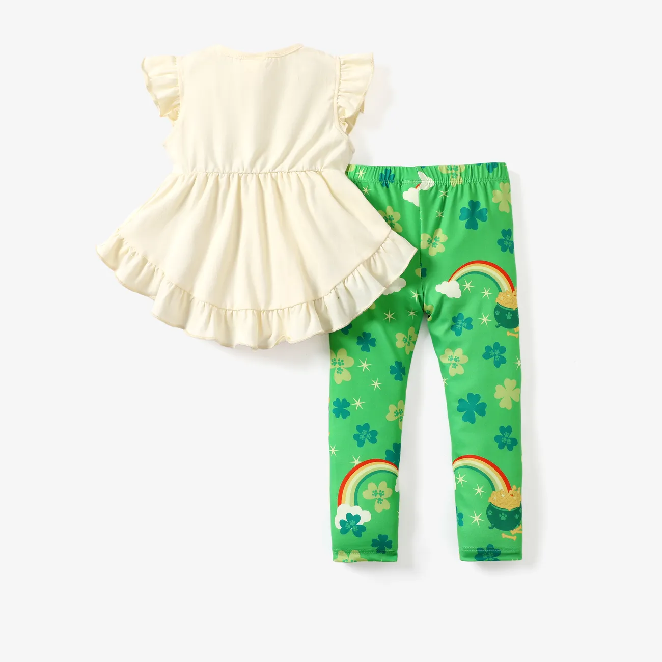 Helfer auf vier Pfoten St. Patrick's Day 2 Stück Kleinkinder Mädchen Unregelmäßiger Saum Kindlich T-Shirt-Sets Gras-Grün big image 1