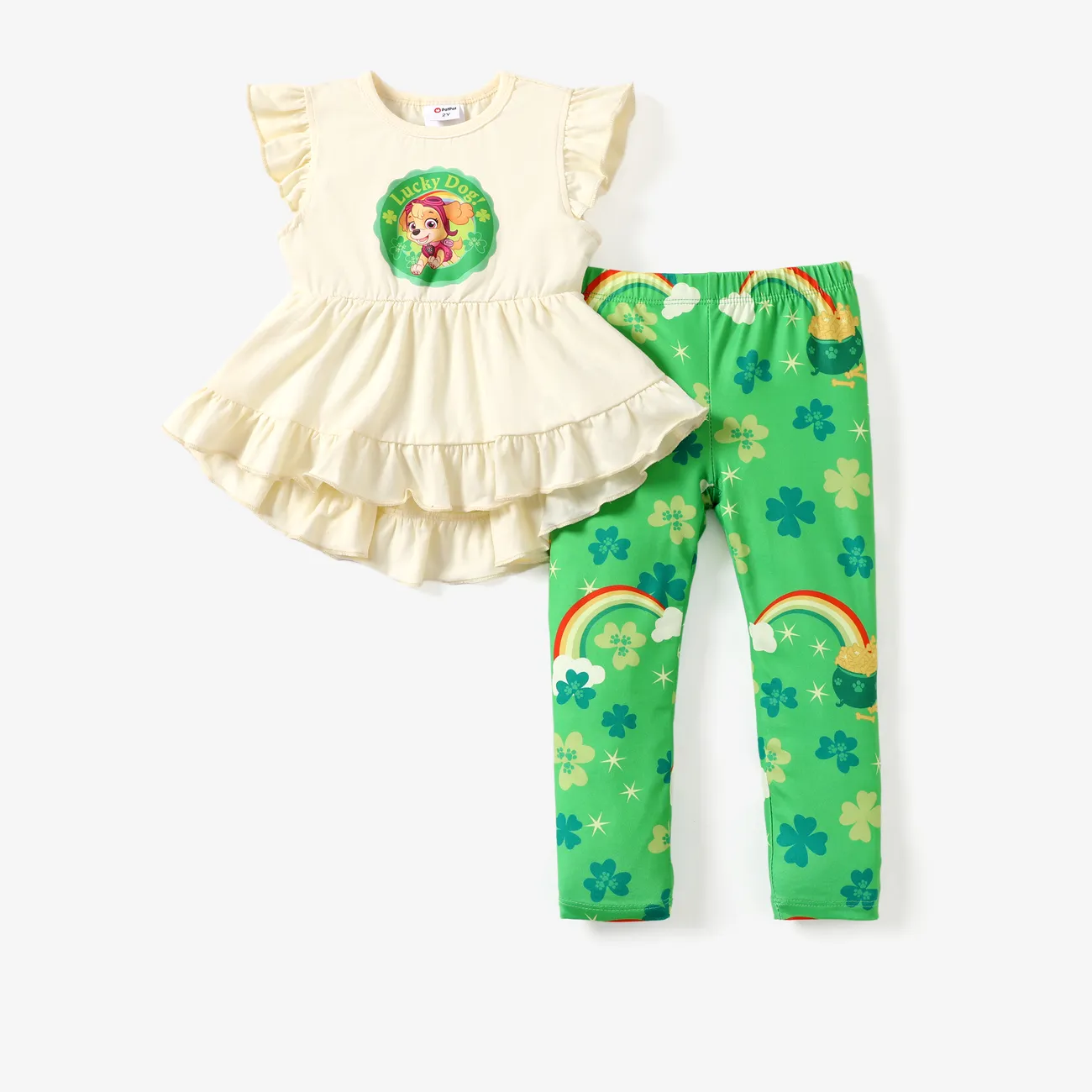 Helfer auf vier Pfoten St. Patrick's Day 2 Stück Kleinkinder Mädchen Unregelmäßiger Saum Kindlich T-Shirt-Sets Gras-Grün big image 1