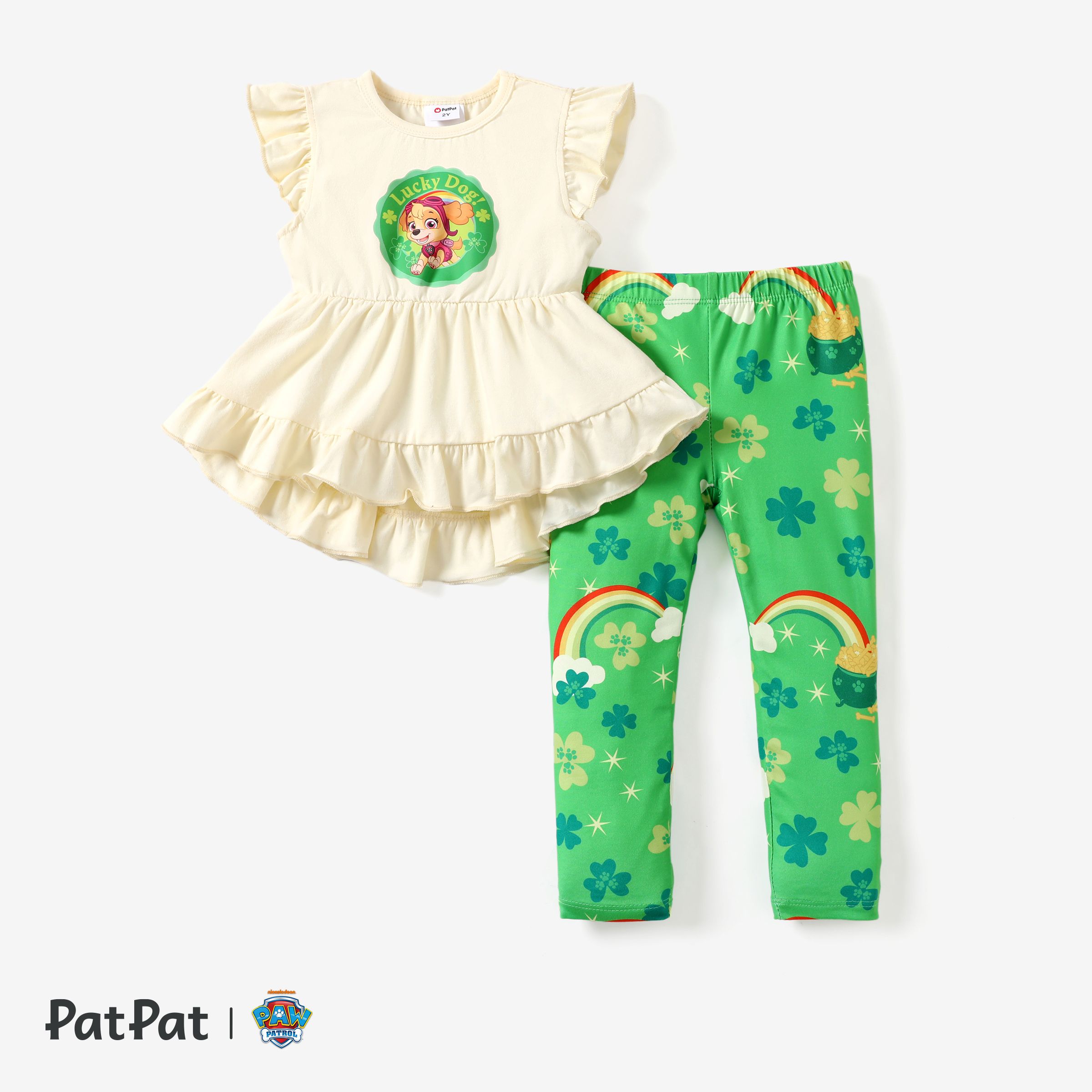 Pat' Patrouille 2pcs Toddler Girl St. Patrick’s Day Arc En Ciel Motif Blouse Sans Manches Et Leggings
